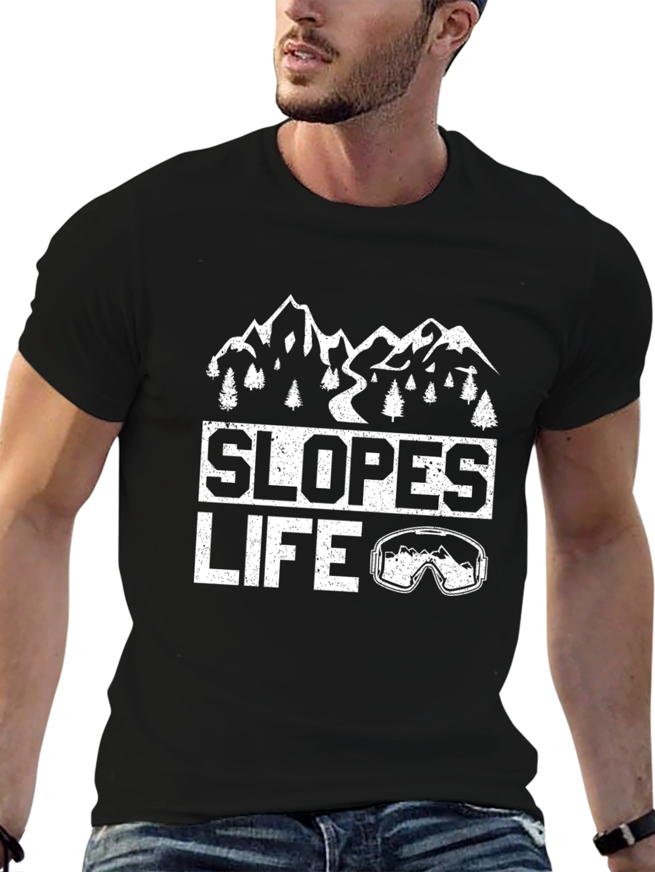 Slopes Life Graphic Tee - Black Cotton T-Shirt