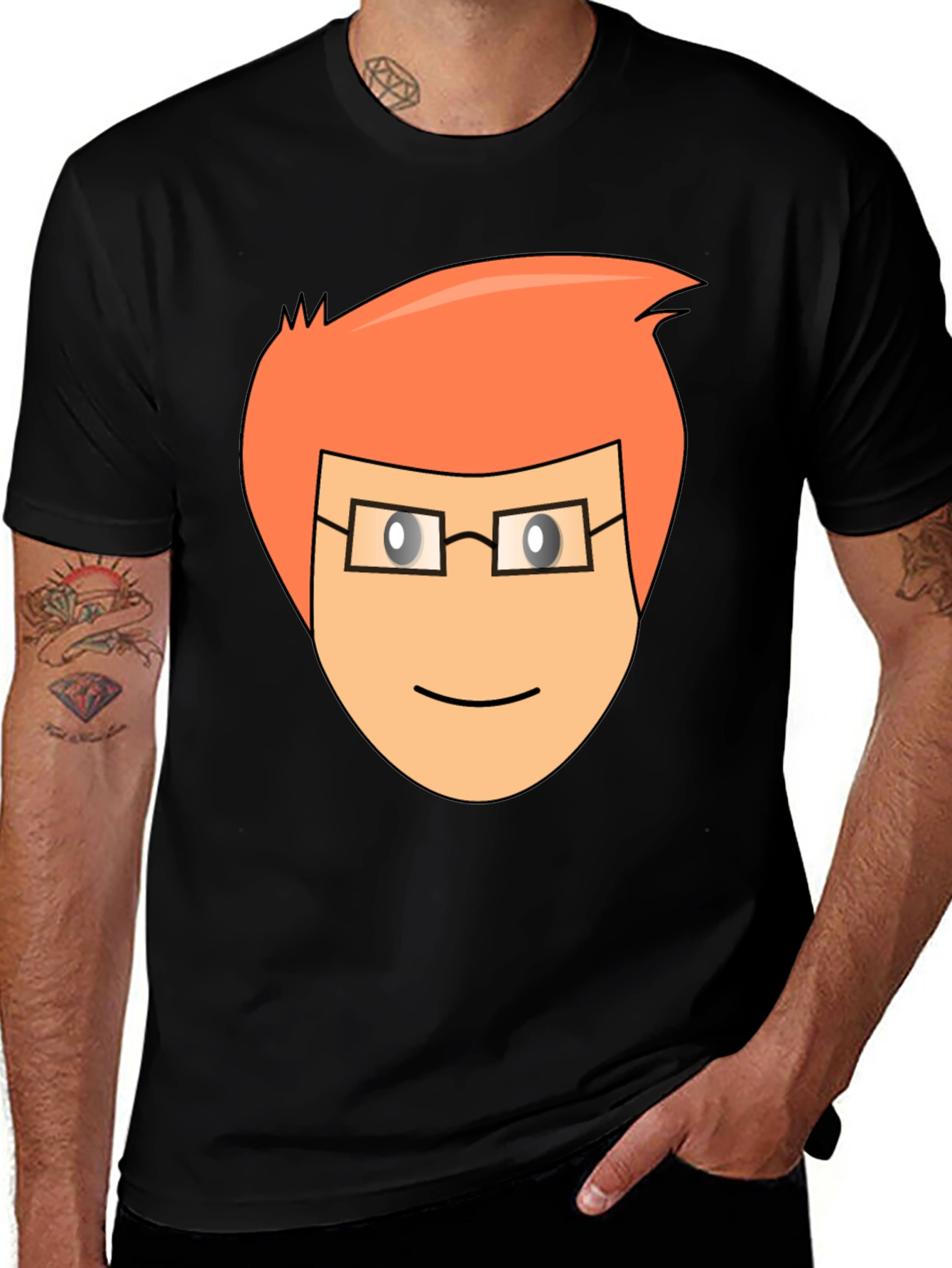 Cartoon Face Graphic Tee - Black Casual T-Shirt