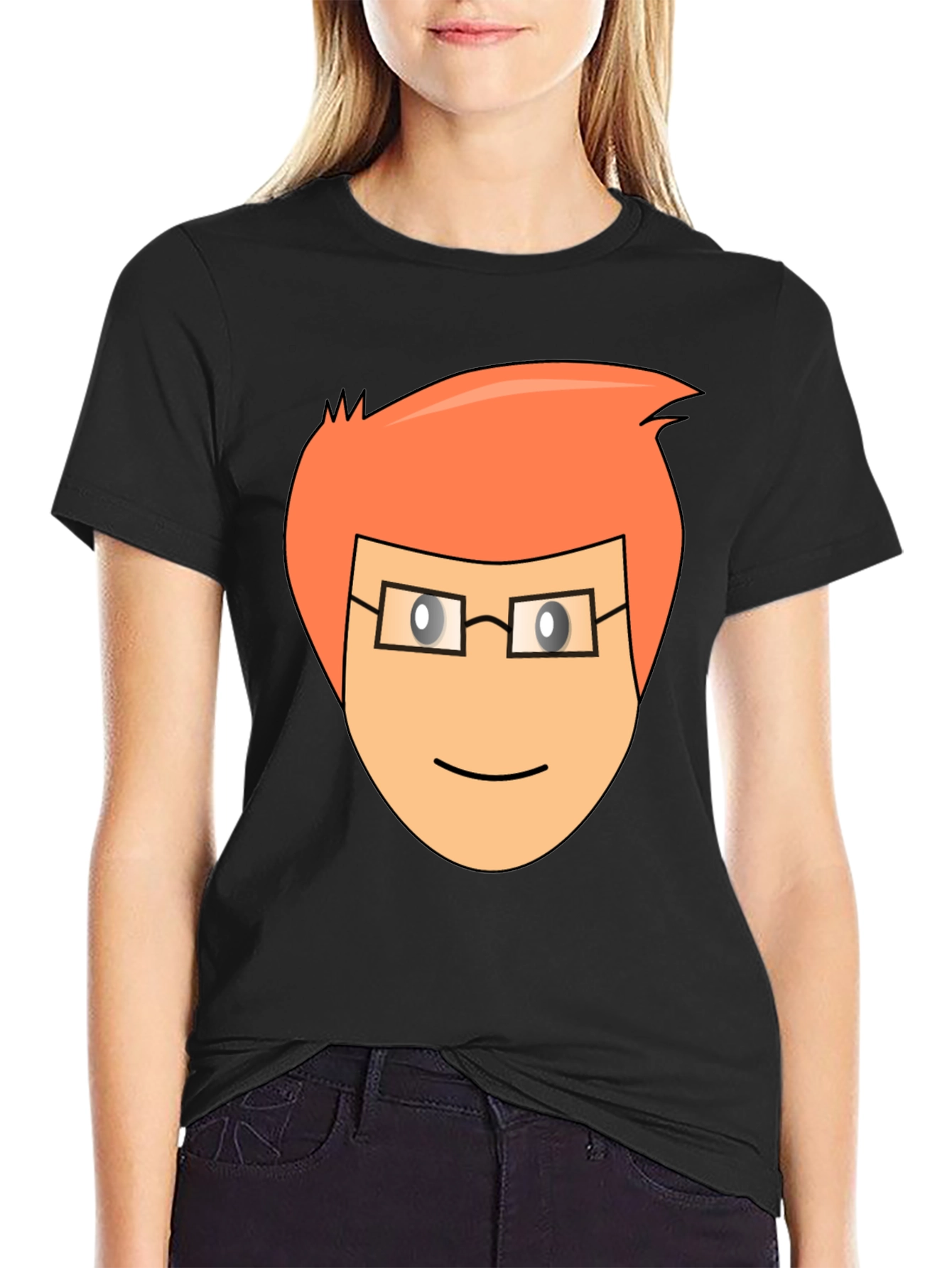 Cartoon Face Graphic Tee - Black Casual T-Shirt