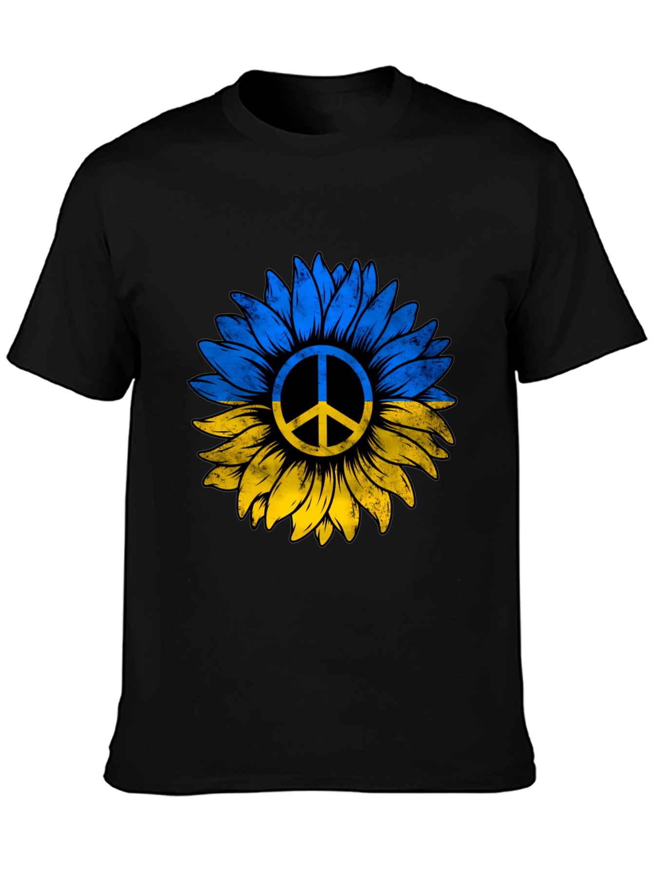 Ukraine Sunflower Peace Sign Black T-Shirt