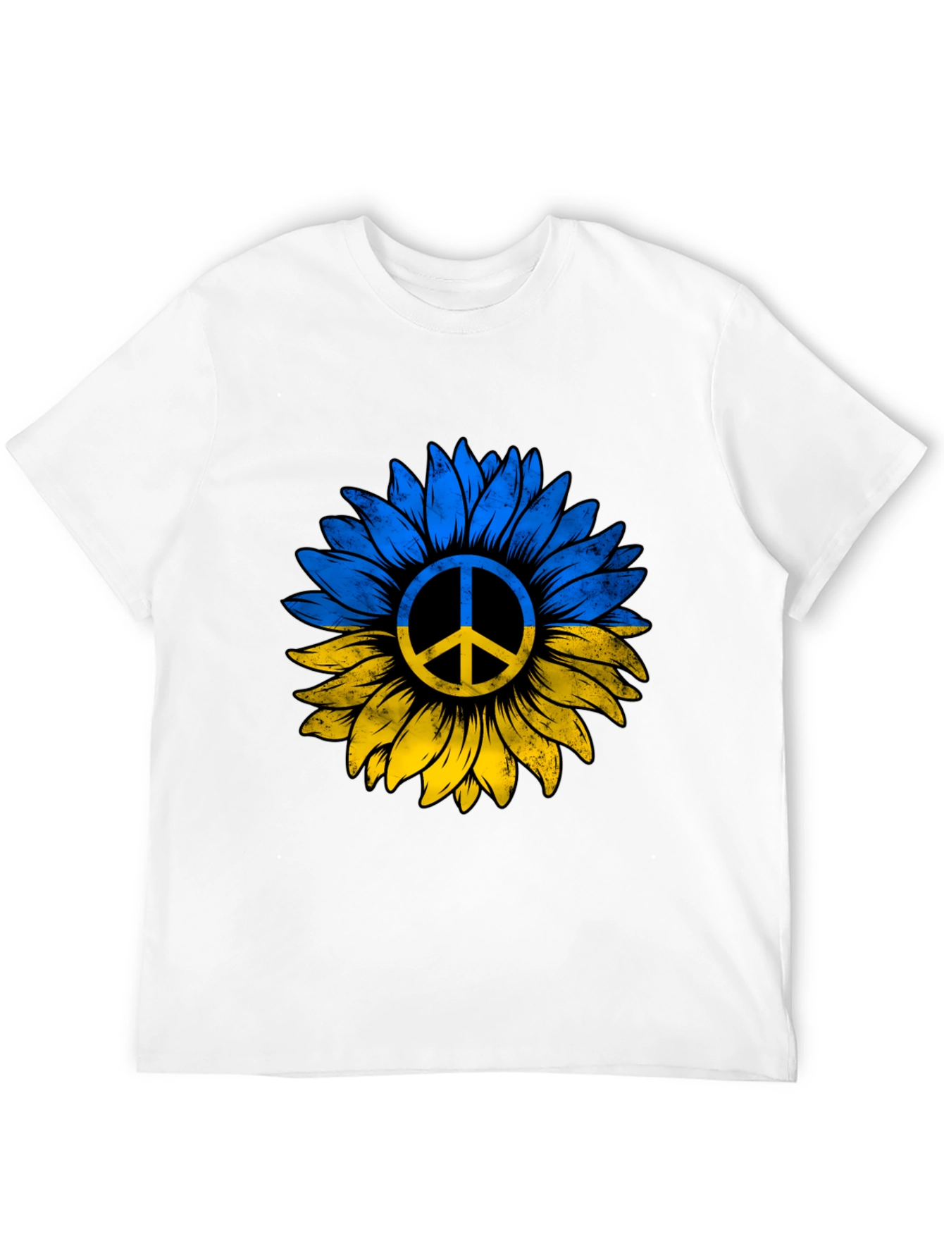Ukraine Sunflower Peace Sign Black T-Shirt