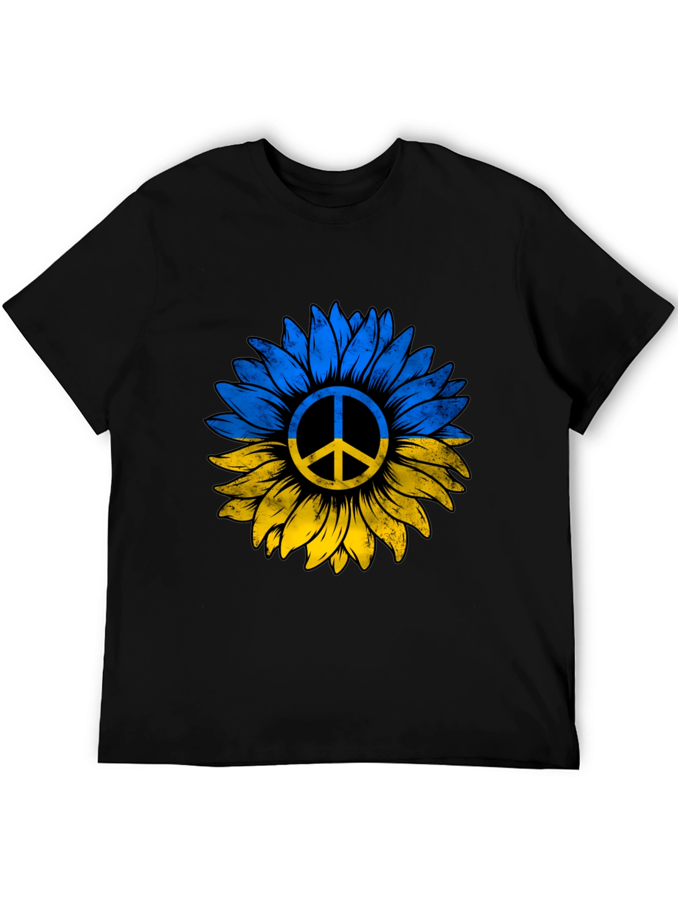 Ukraine Sunflower Peace Sign Black T-Shirt