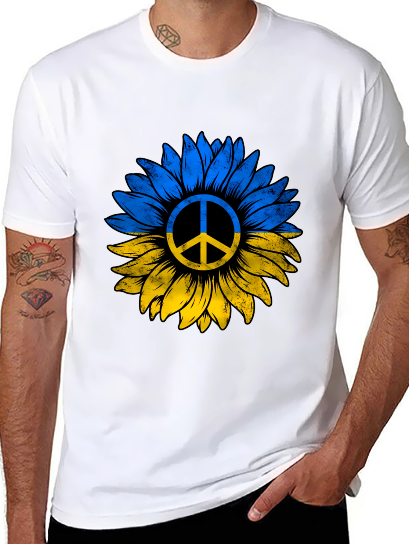Ukraine Sunflower Peace Sign Black T-Shirt