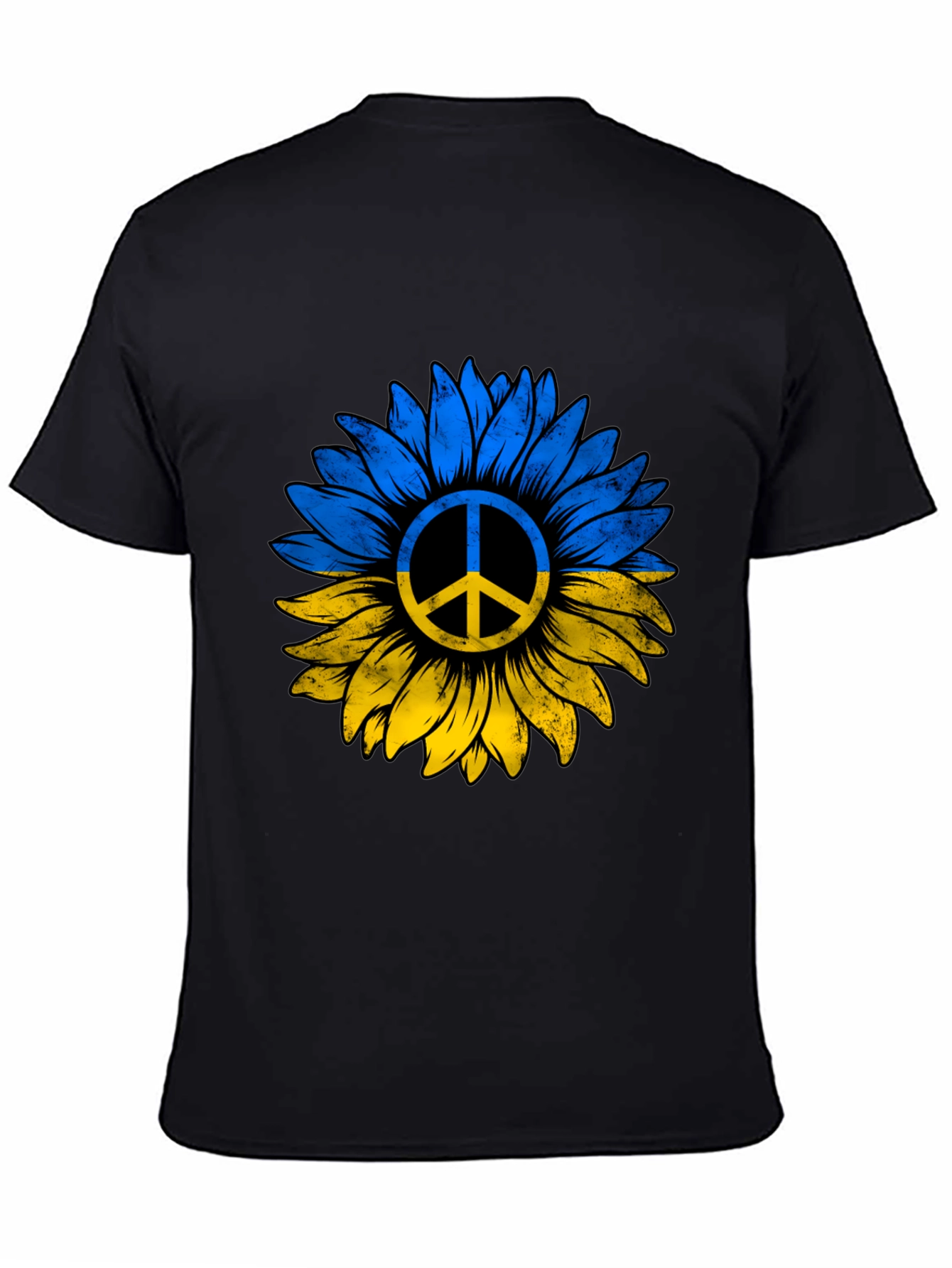Ukraine Sunflower Peace Sign Black T-Shirt