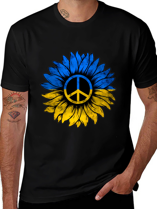 Ukraine Sunflower Peace Sign Black T-Shirt