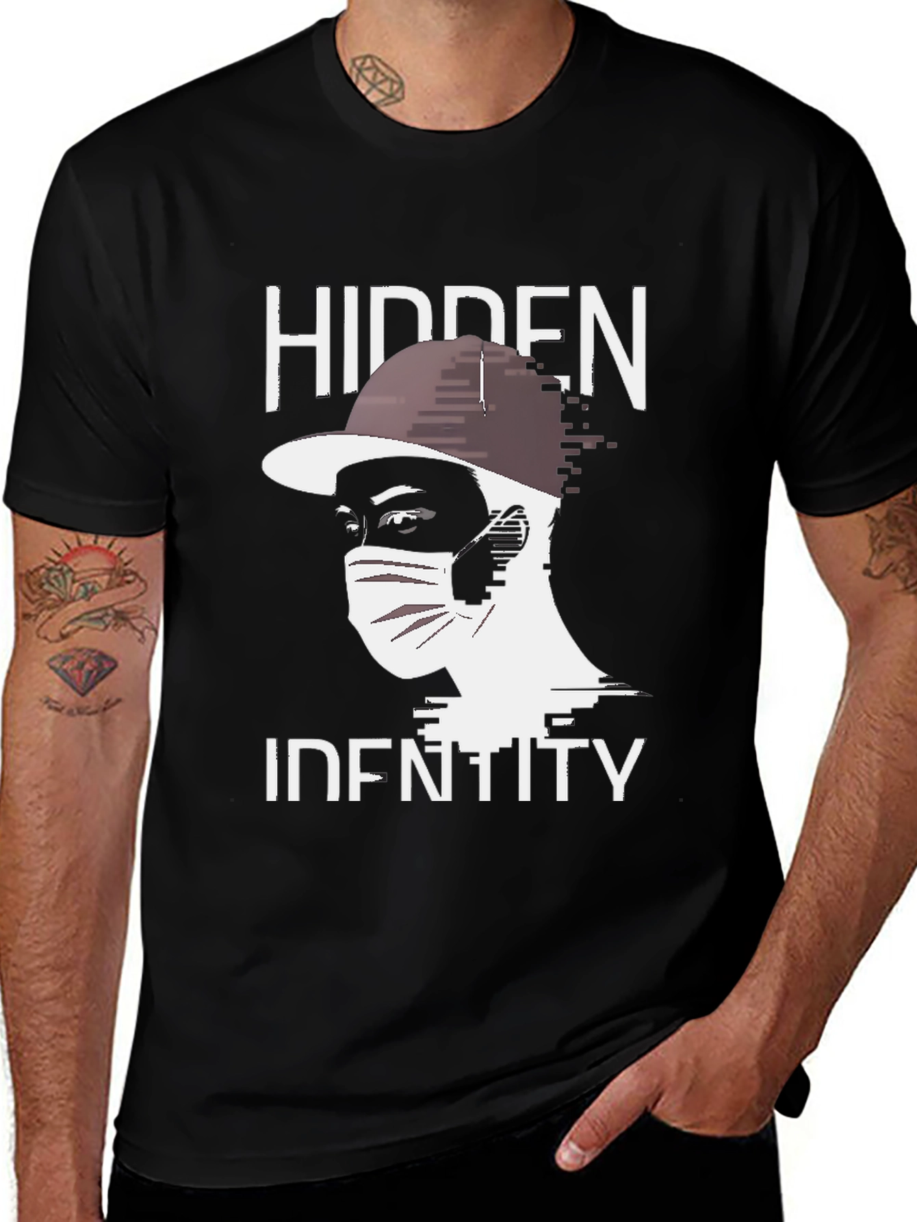 Hidden Identity Graphic Tee - Trendy Black T-Shirt