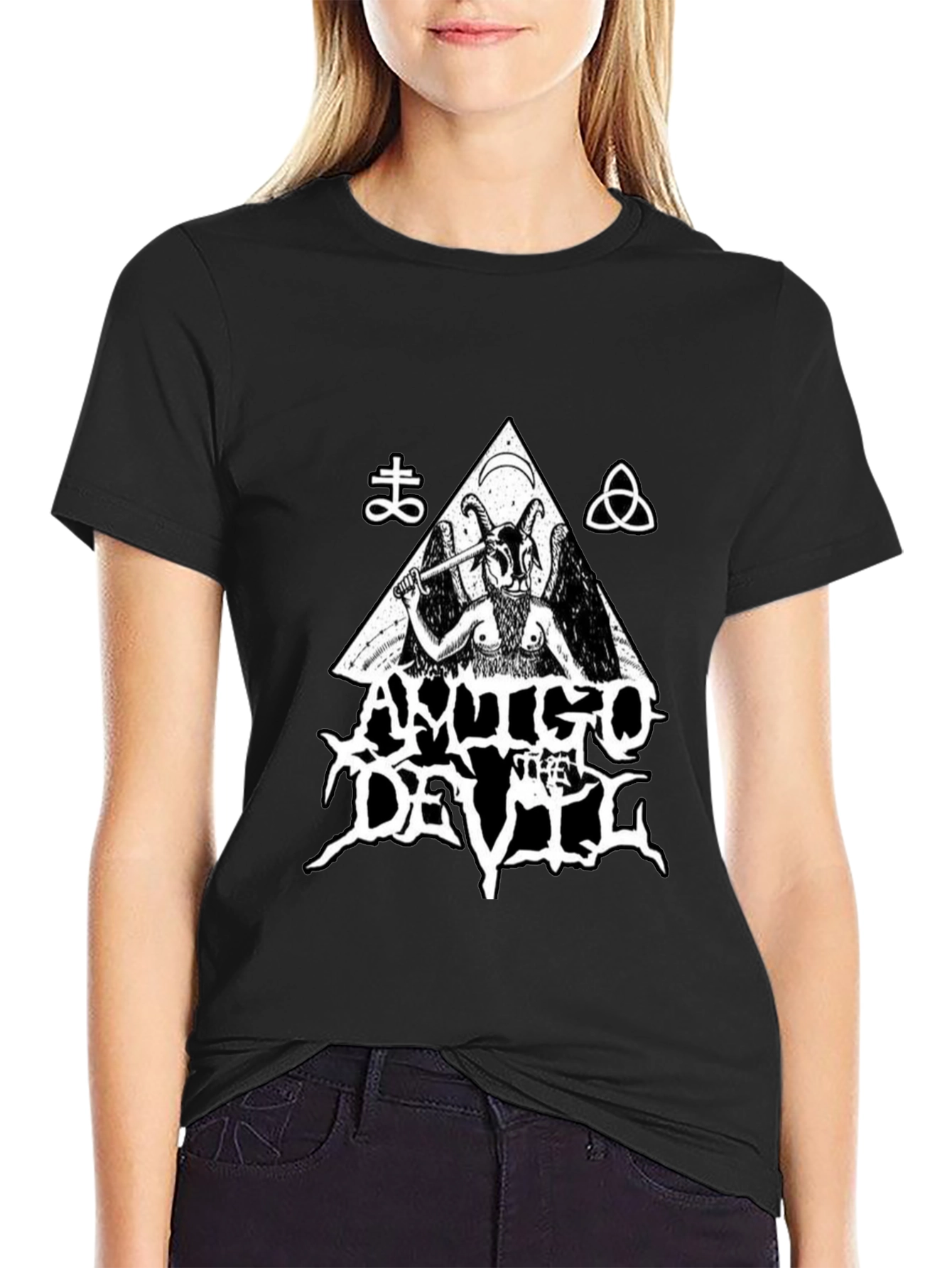 Antigo Devil Graphic Print Tee - Black Cotton