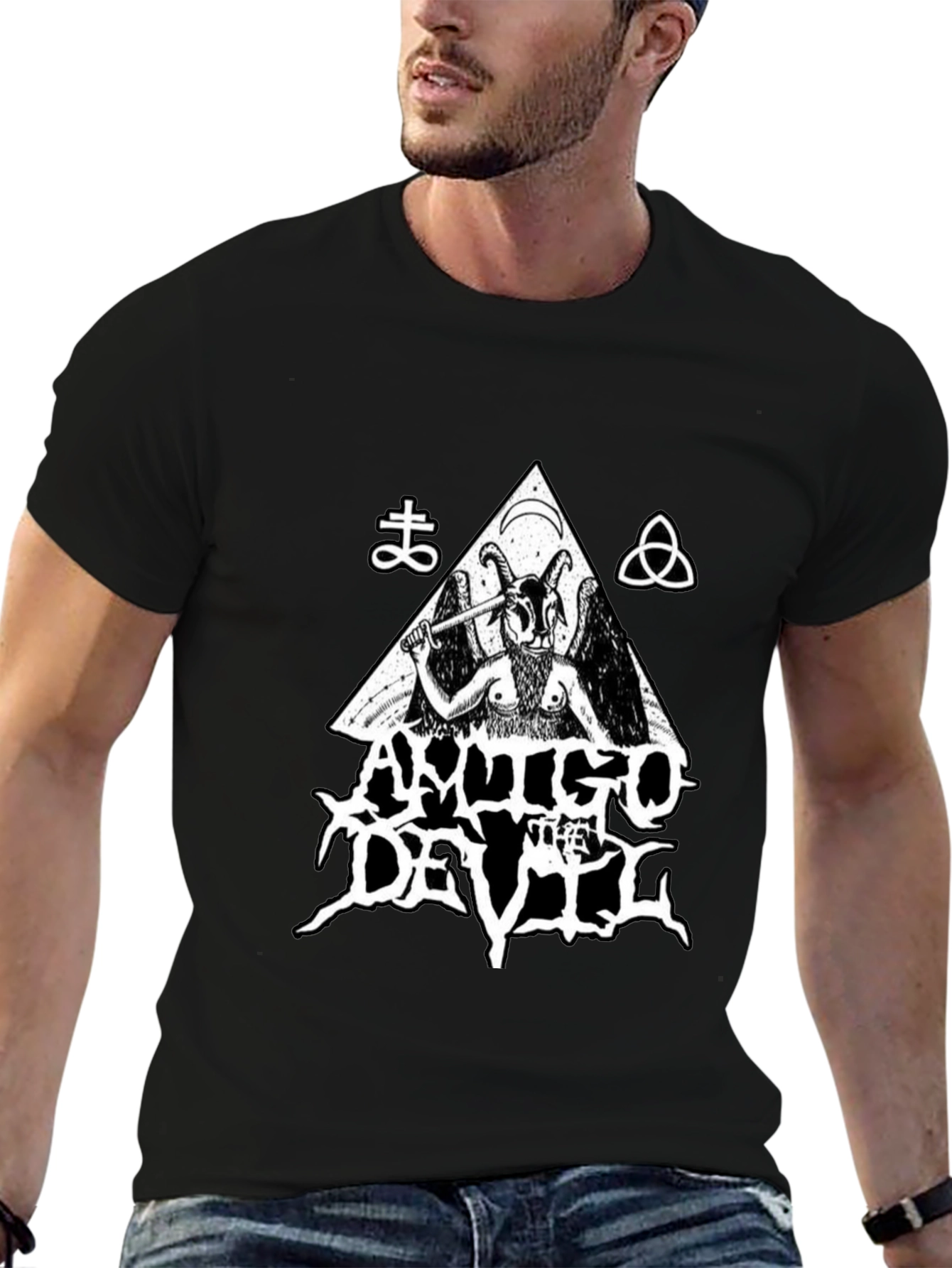 Antigo Devil Graphic Print Tee - Black Cotton