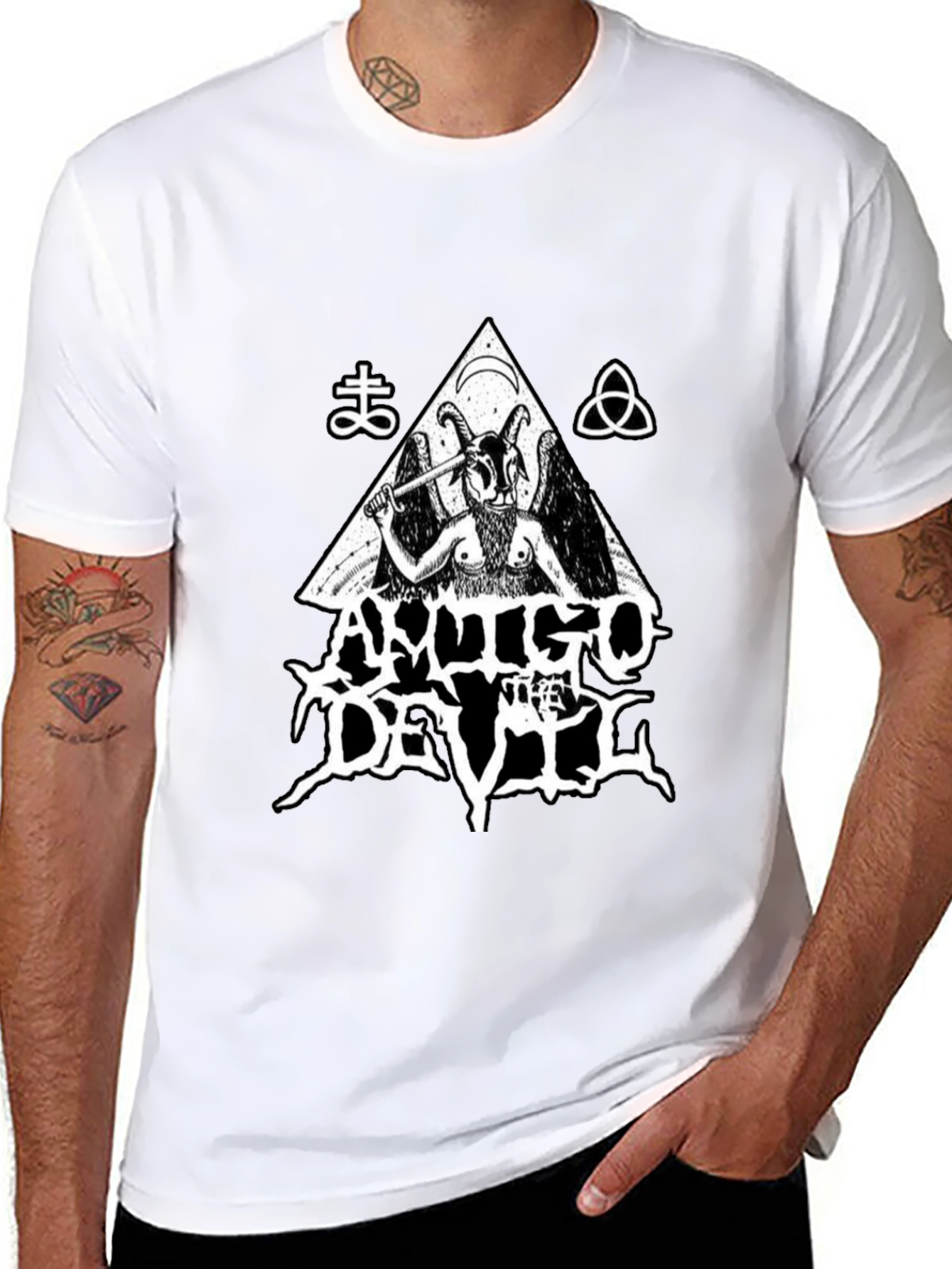 Antigo Devil Graphic Print Tee - Black Cotton