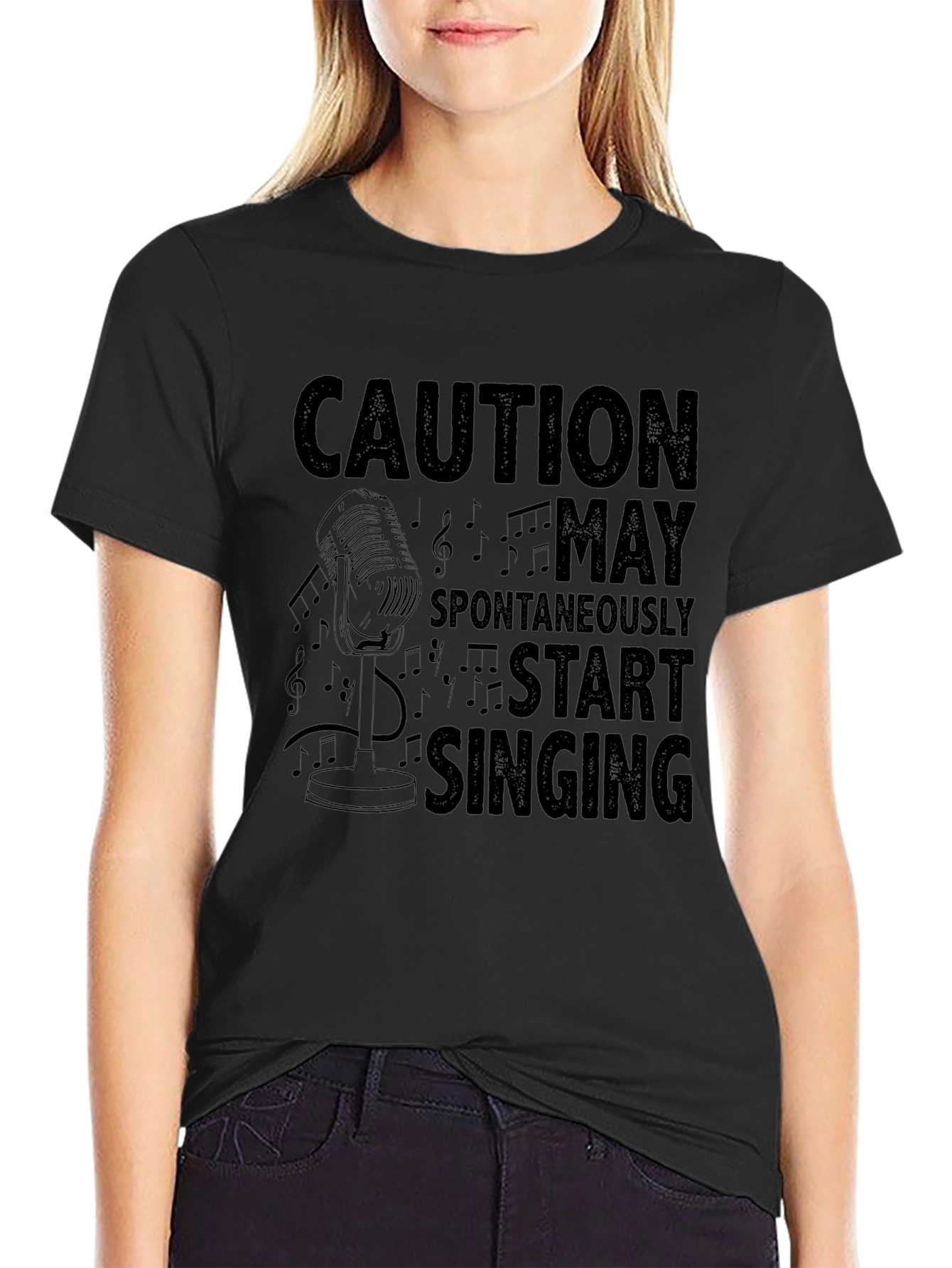 Caution May Spontaneously Start Singing Black T-Shirt