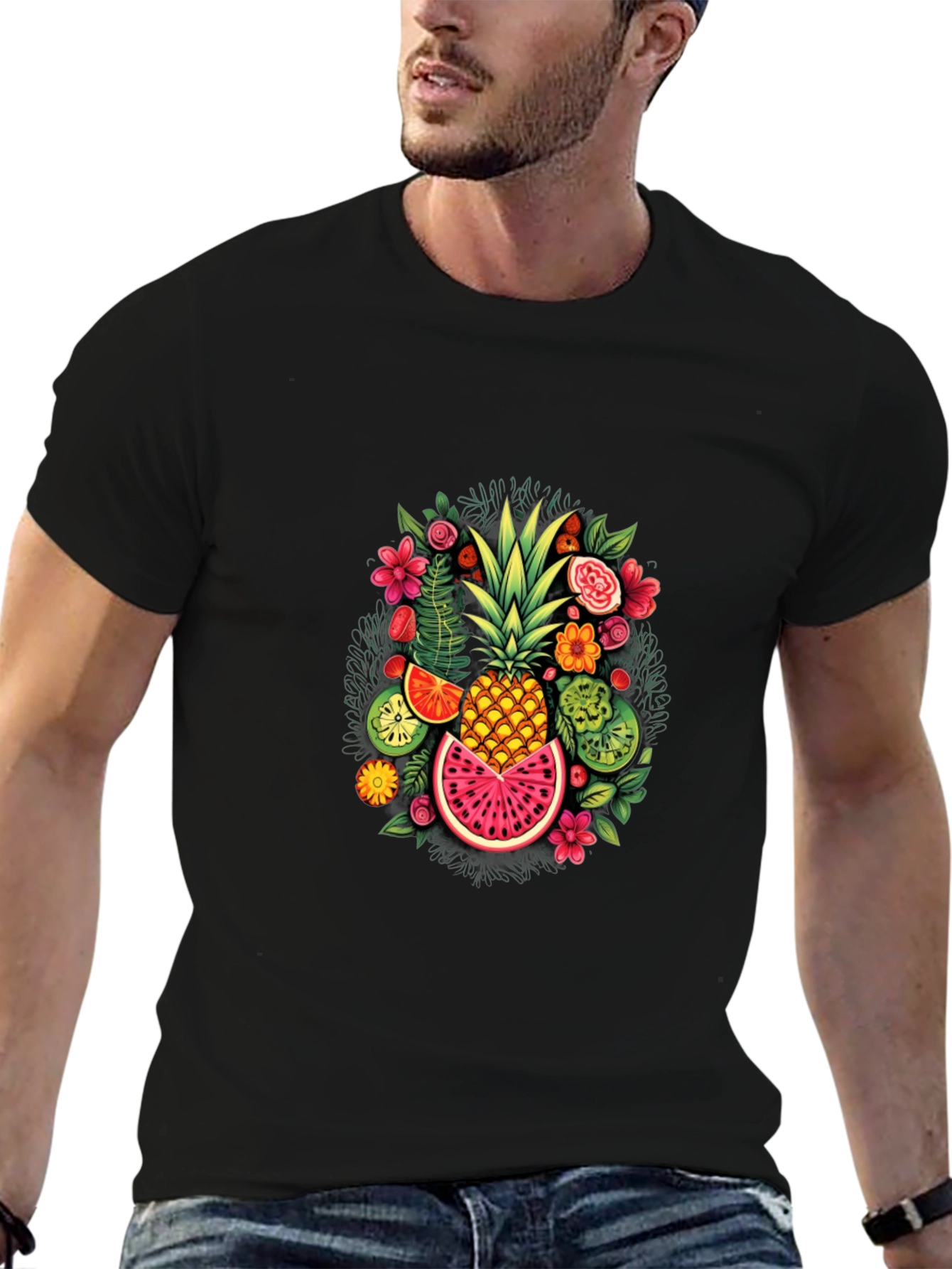 Tropical Fruit Graphic Tee - Stylish Pineapple Design