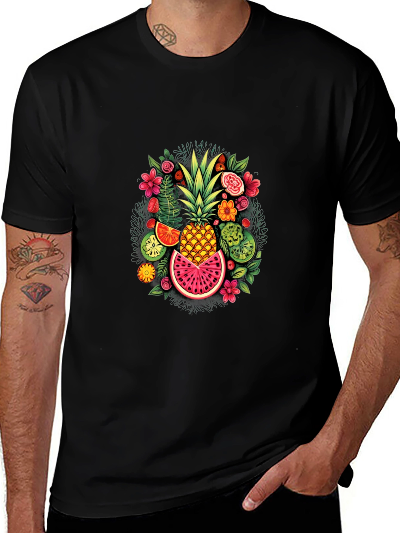 Tropical Fruit Graphic Tee - Stylish Pineapple Design