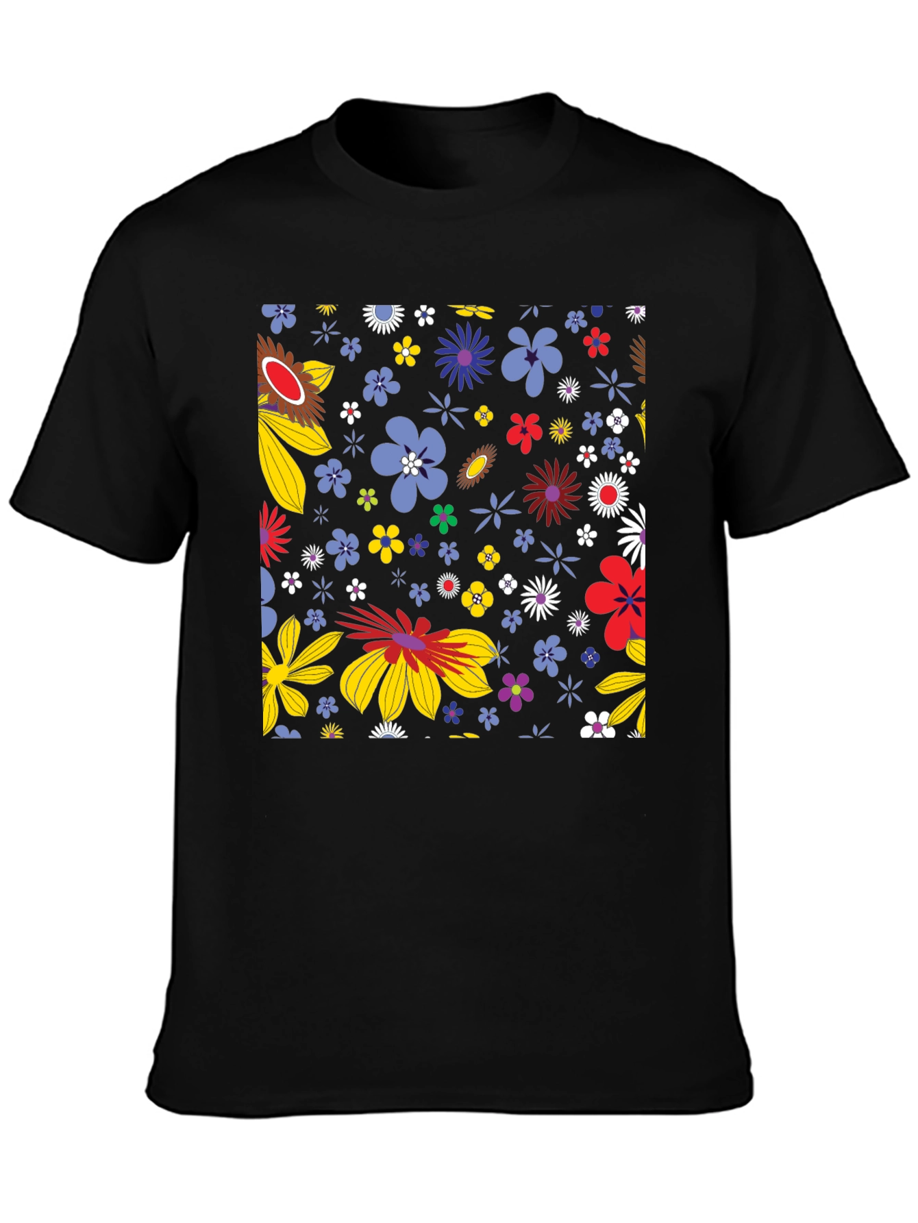 Floral Pattern Black T-Shirt