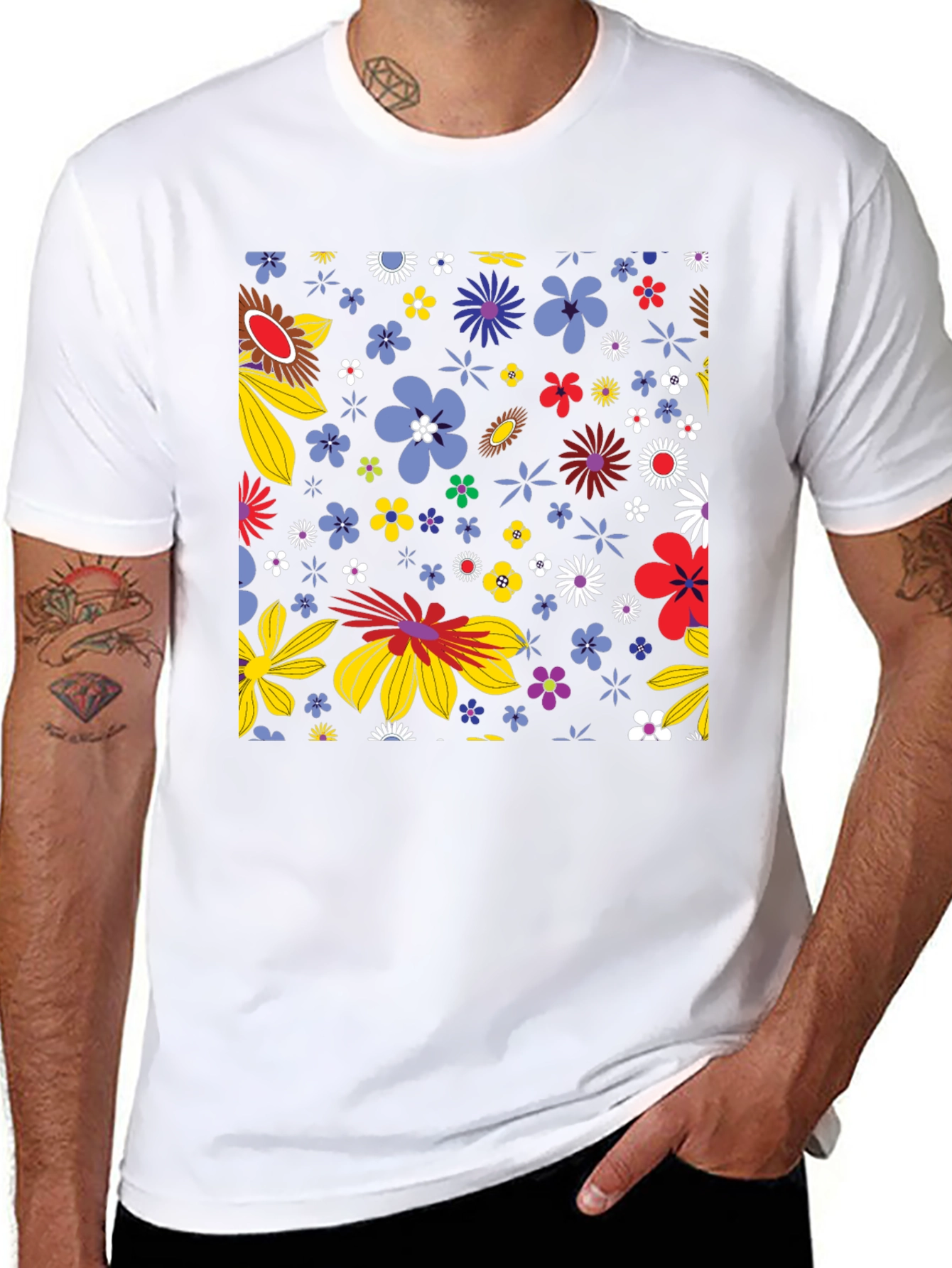 Floral Pattern Black T-Shirt