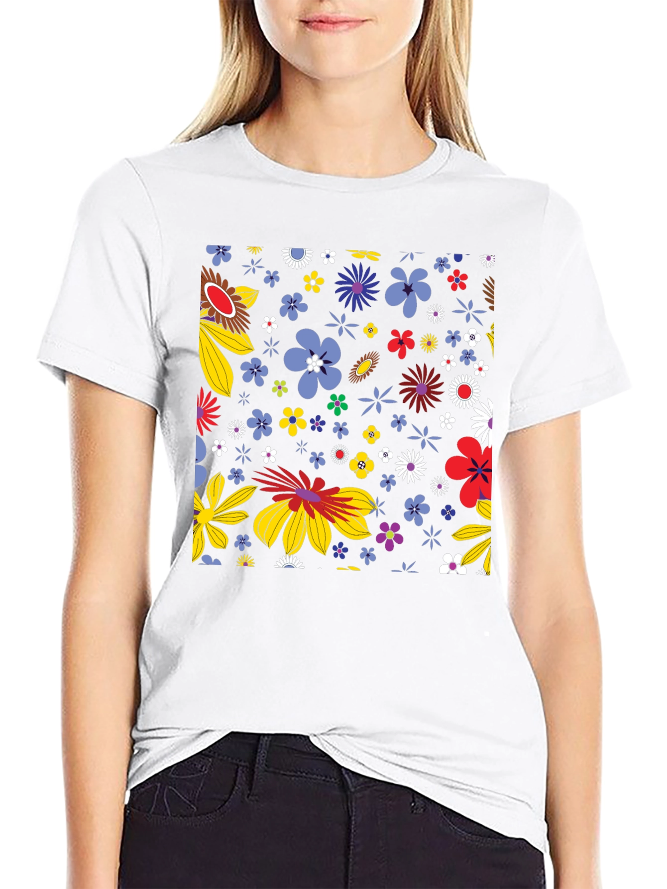 Floral Pattern Black T-Shirt
