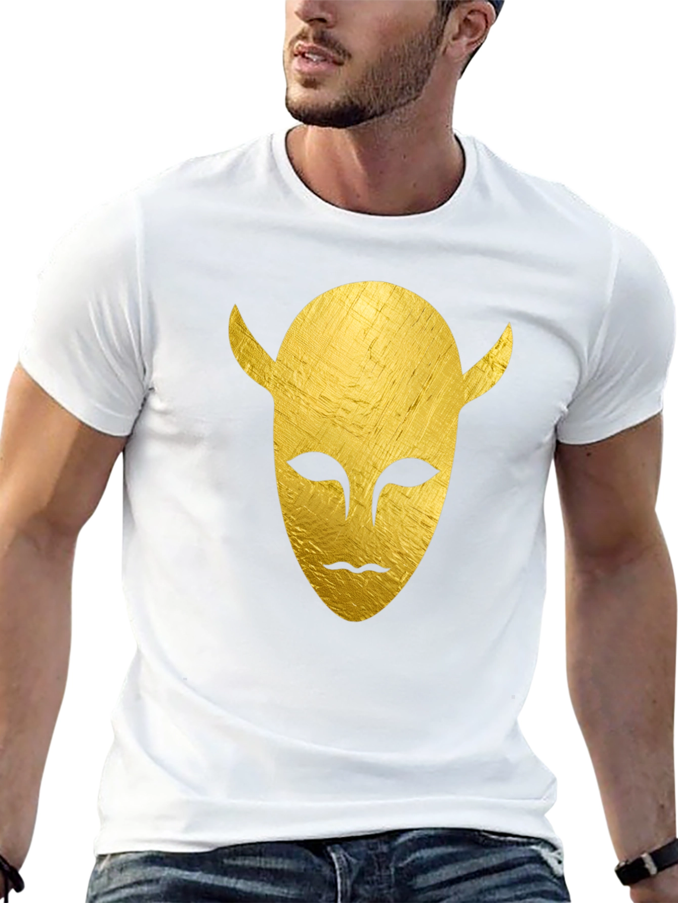 Golden Horned Mask Graphic Tee - Black T-Shirt