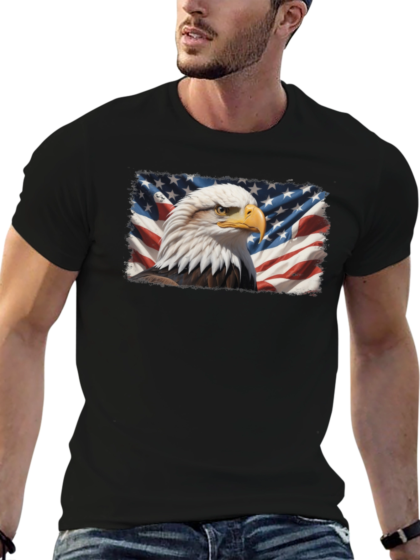 Bald Eagle & US Flag Graphic T-Shirt