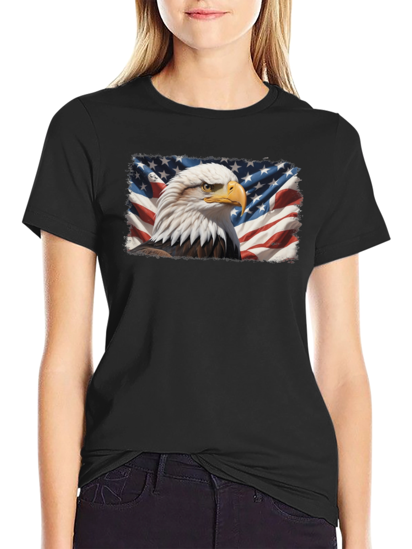 Bald Eagle & US Flag Graphic T-Shirt