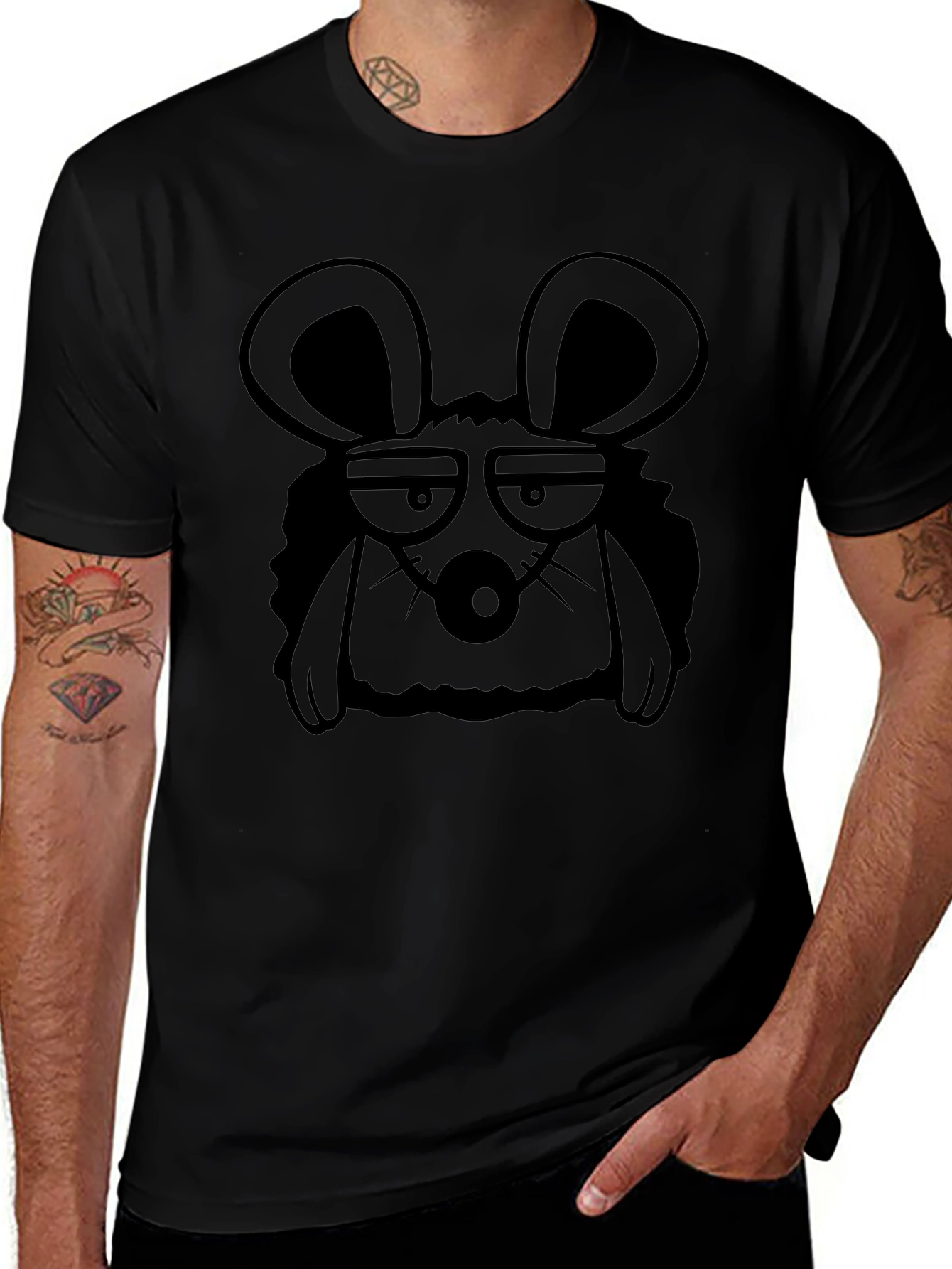 Grumpy Mouse Graphic Tee - Black Cotton T-Shirt