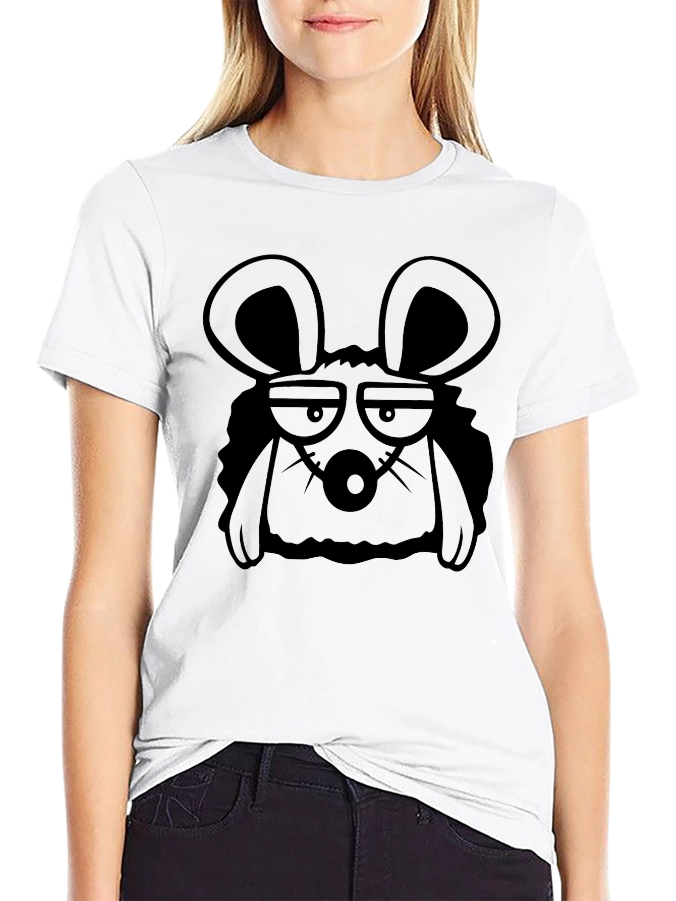 Grumpy Mouse Graphic Tee - Black Cotton T-Shirt