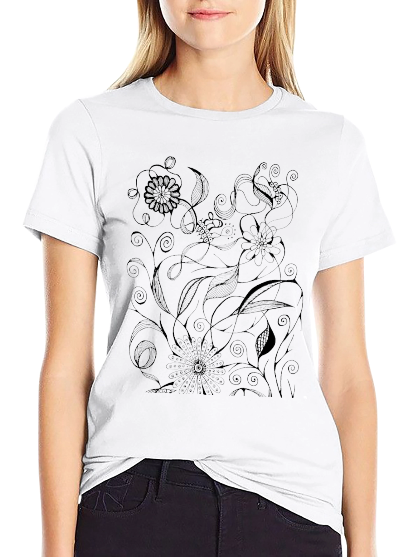 Black Floral Print Tee