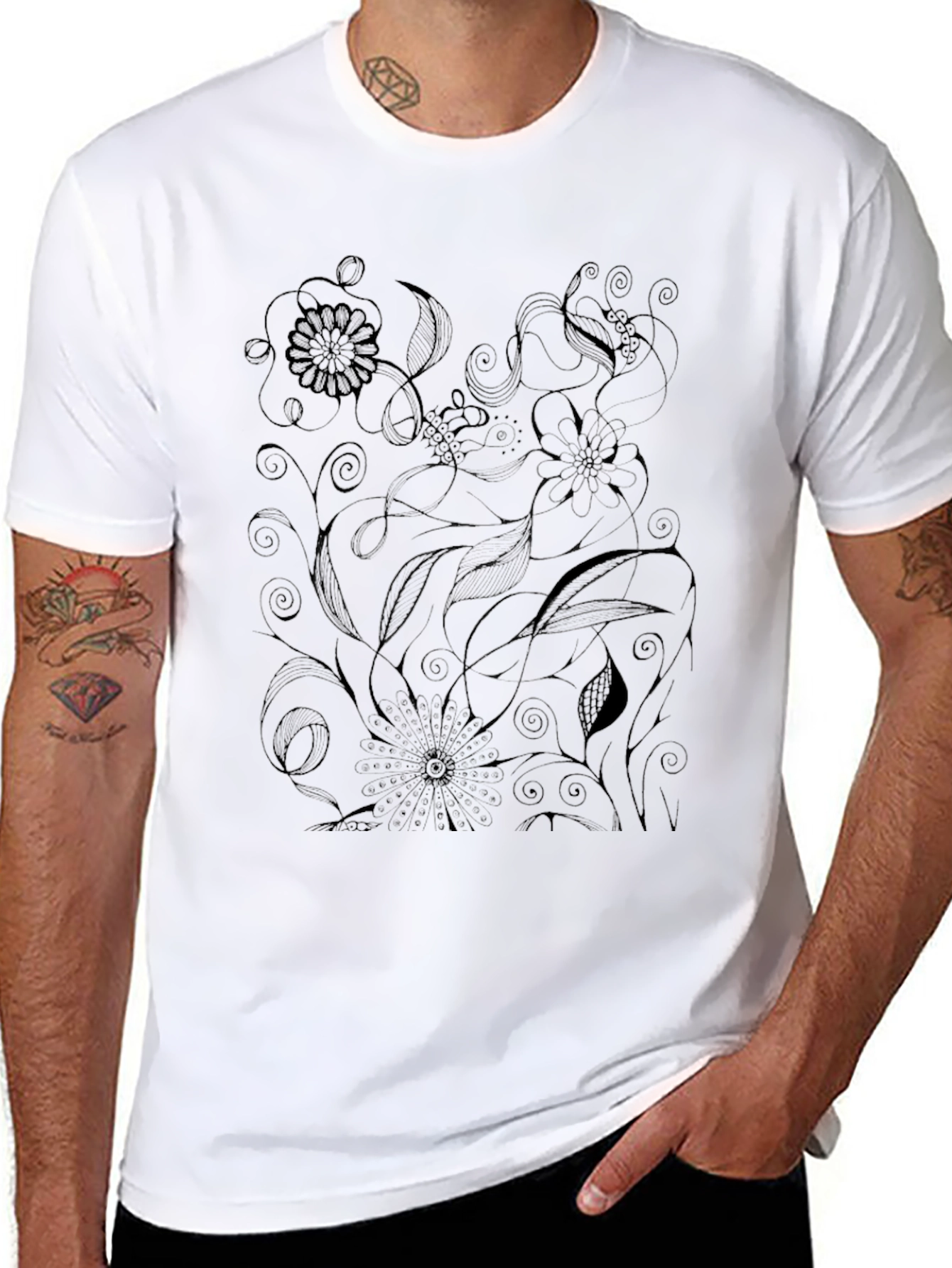 Black Floral Print Tee