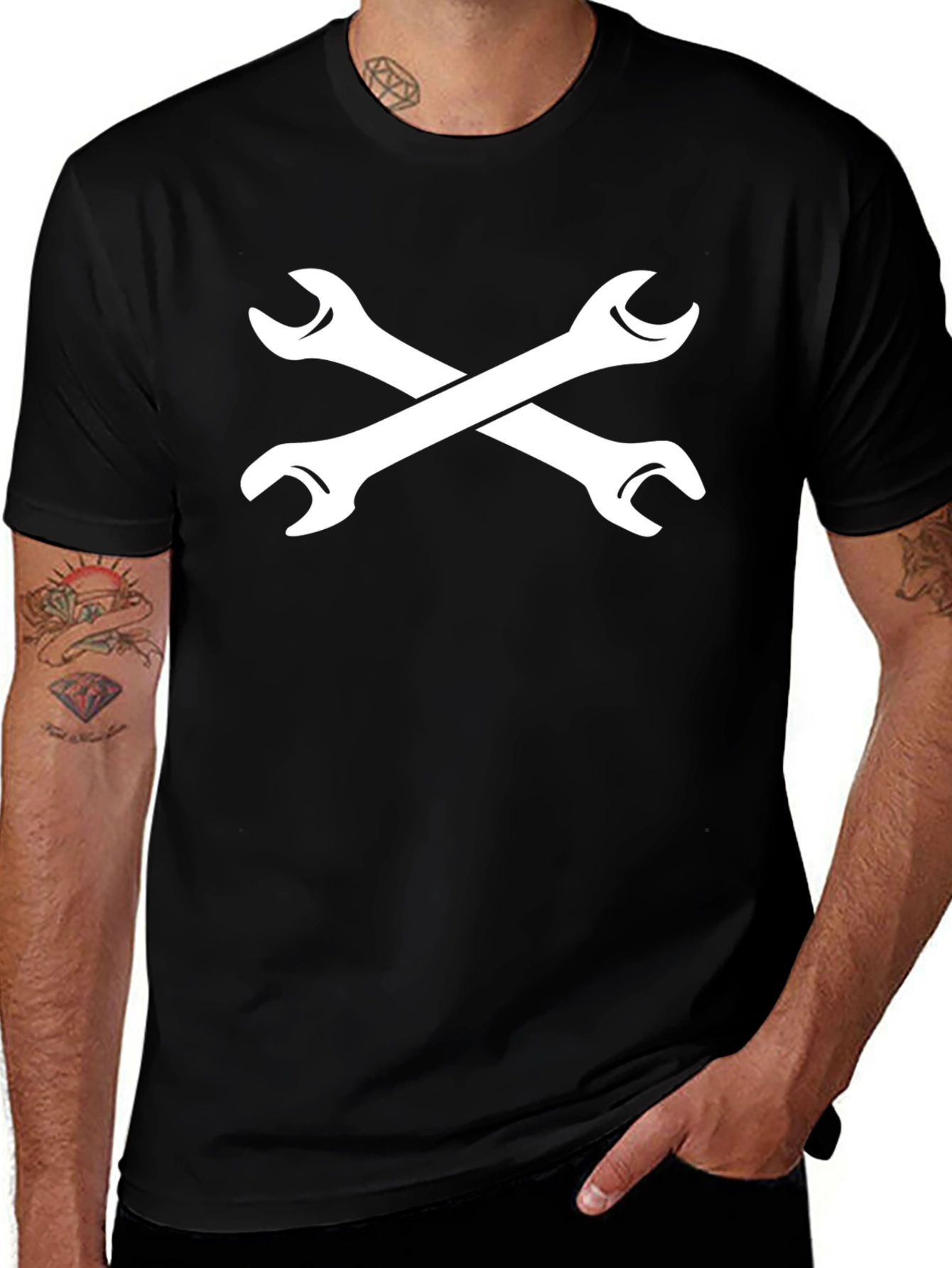 Crossed Wrenches Black Graphic Tee