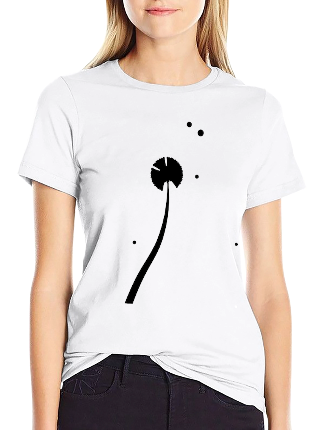 Minimalist Dandelion Graphic Black T-Shirt