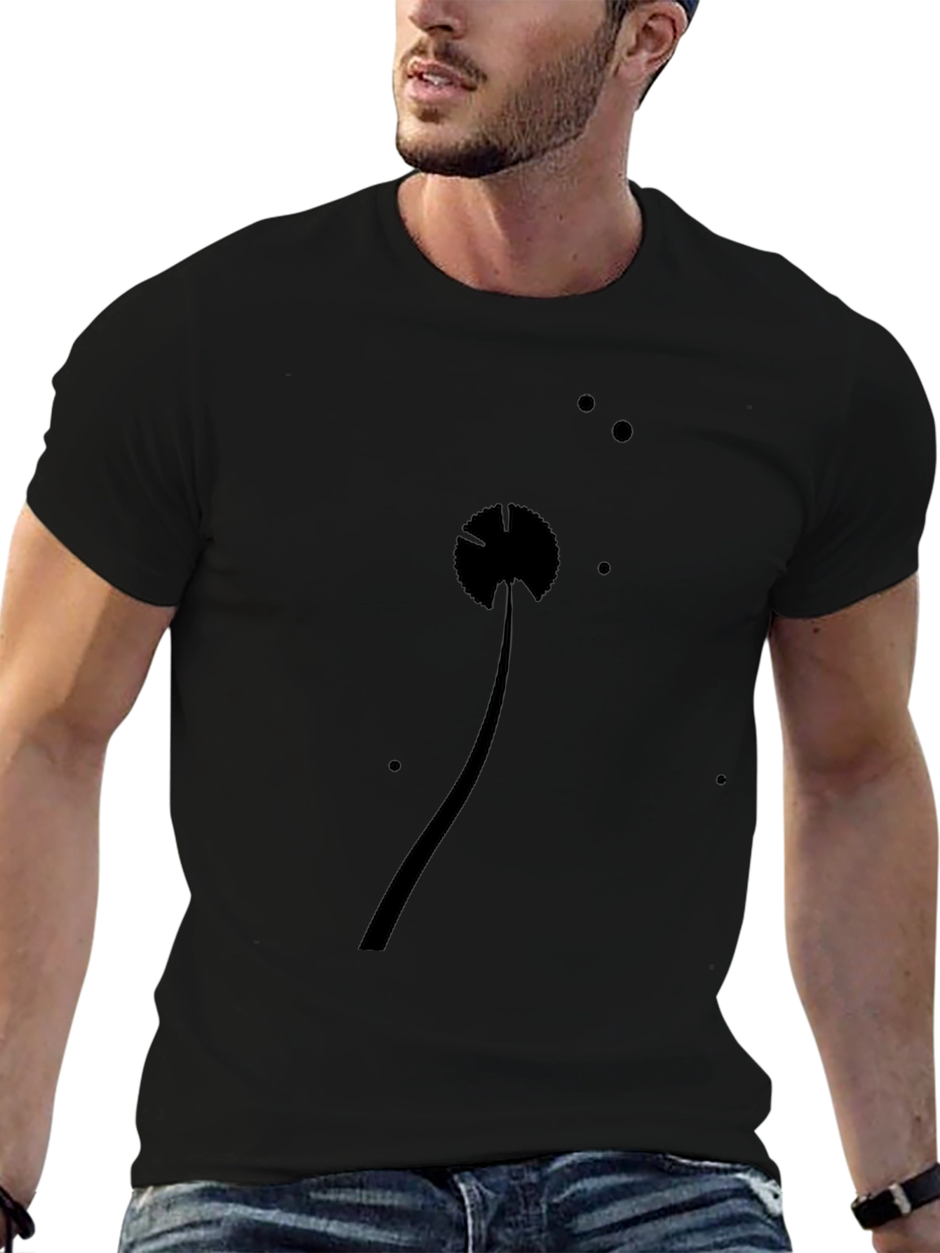 Minimalist Dandelion Graphic Black T-Shirt