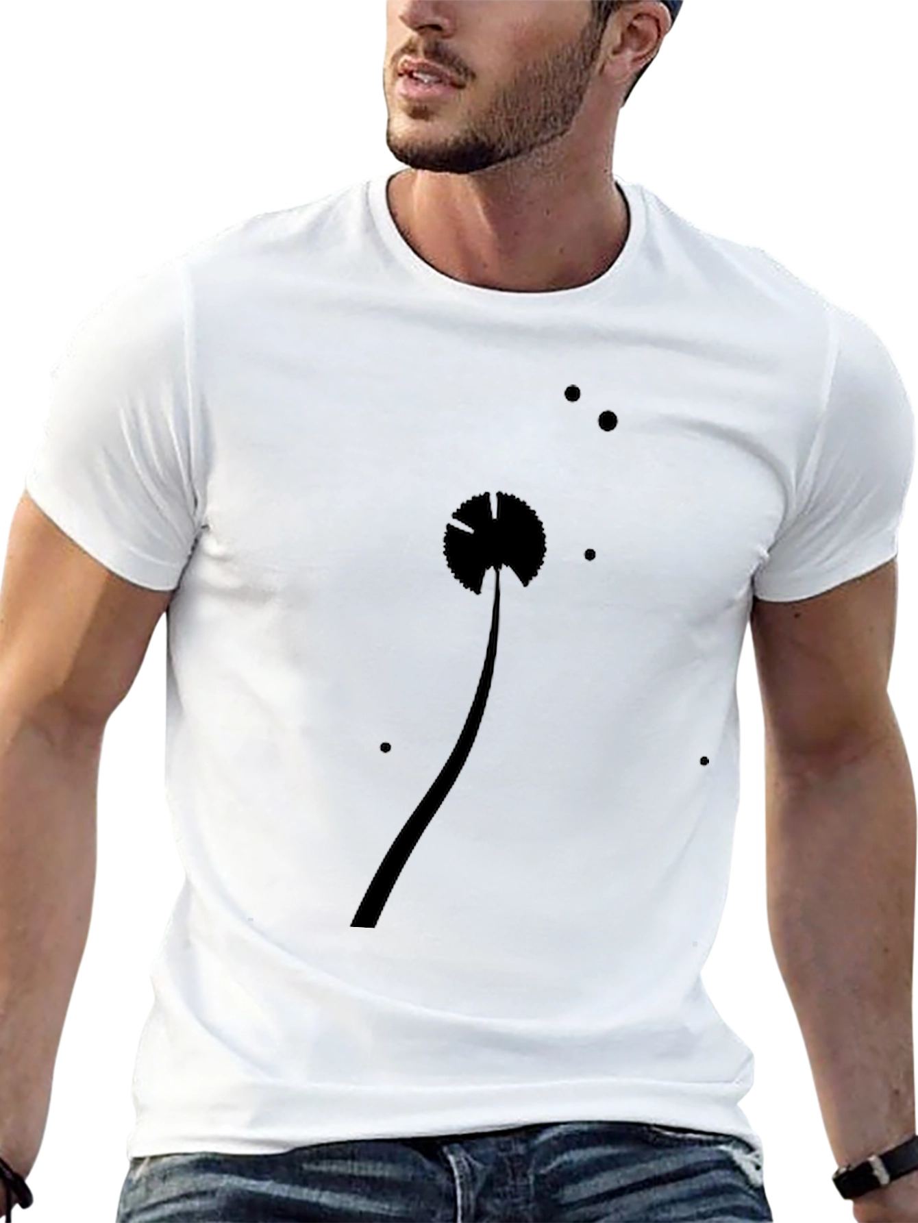 Minimalist Dandelion Graphic Black T-Shirt