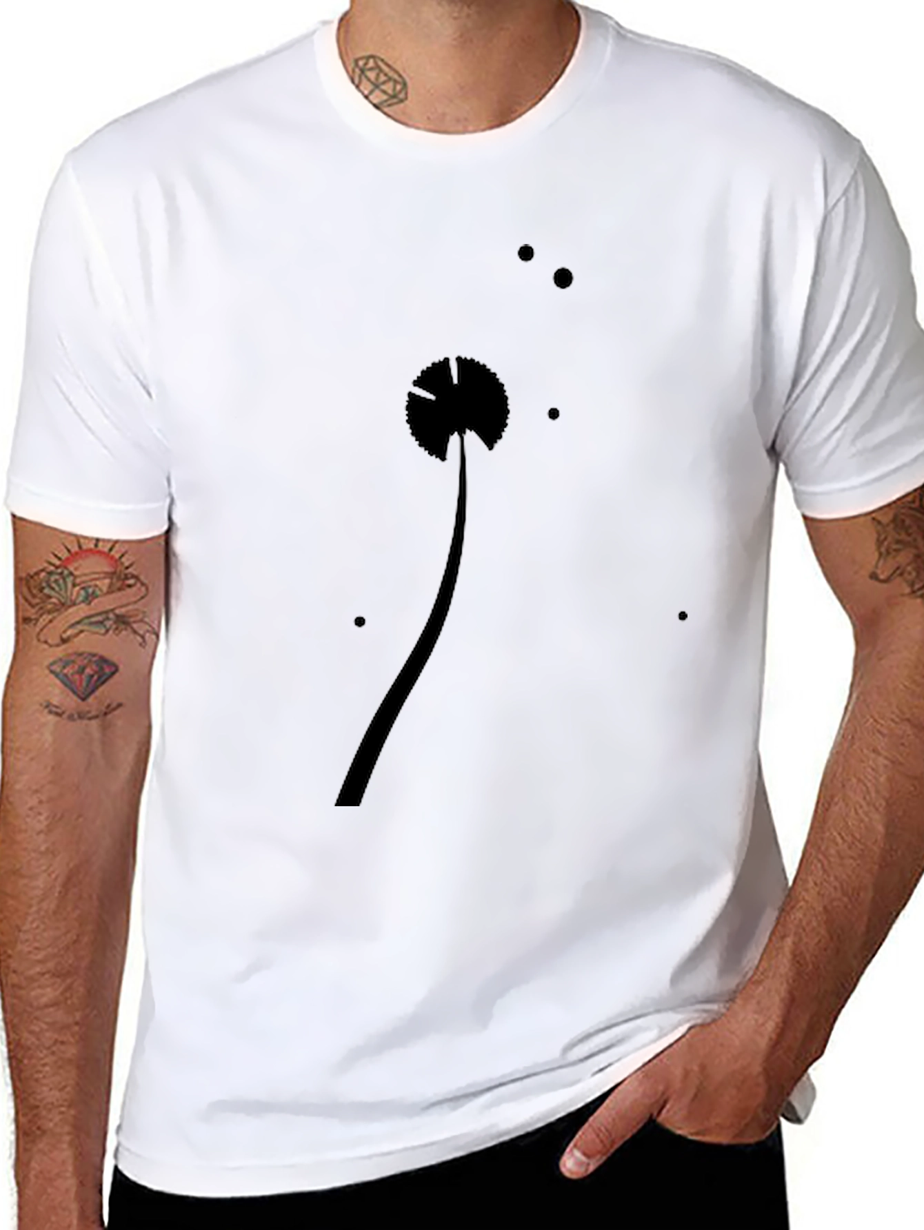 Minimalist Dandelion Graphic Black T-Shirt