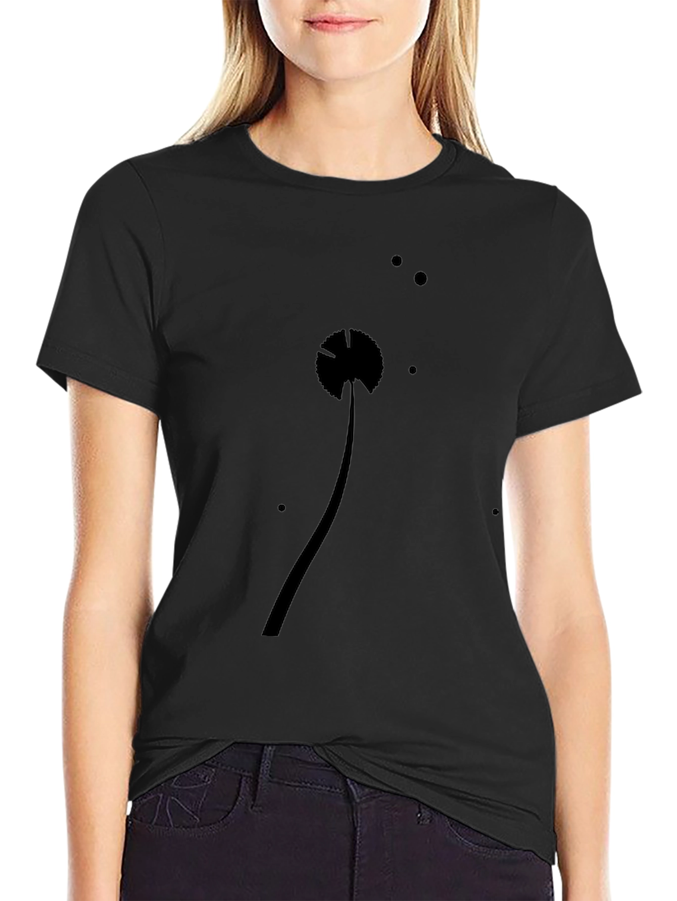 Minimalist Dandelion Graphic Black T-Shirt