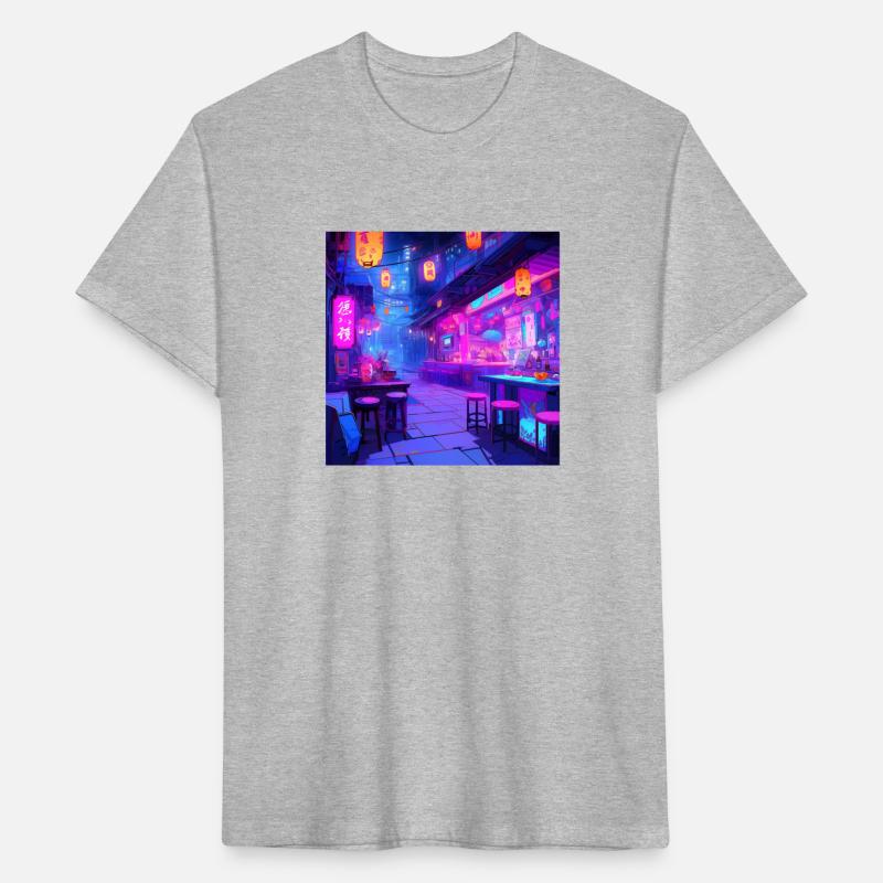 Vibrant Neon Anime-Style Izakaya Interior Digital