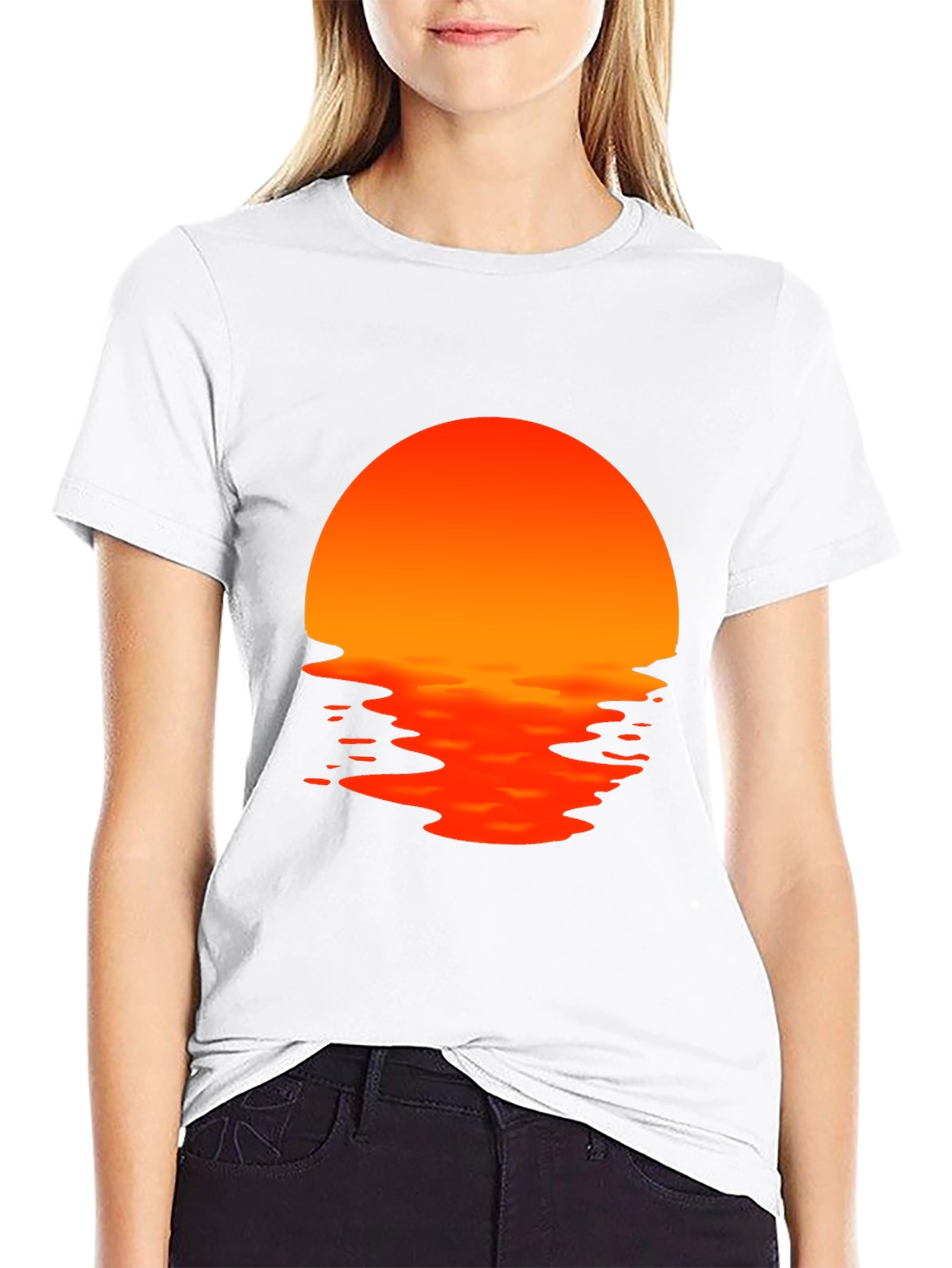 Sunset Waves Graphic Tee - Black Cotton T-Shirt