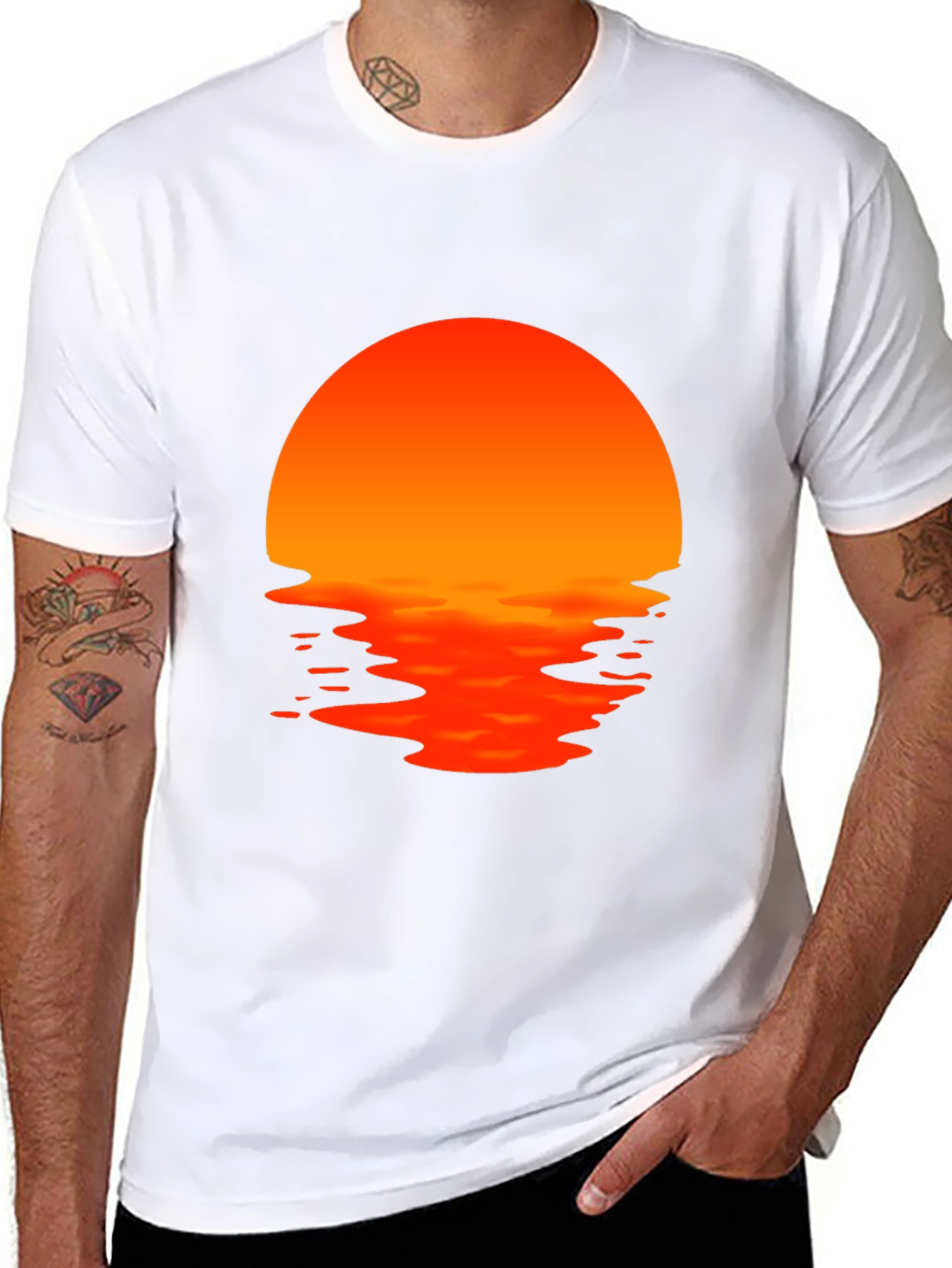 Sunset Waves Graphic Tee - Black Cotton T-Shirt