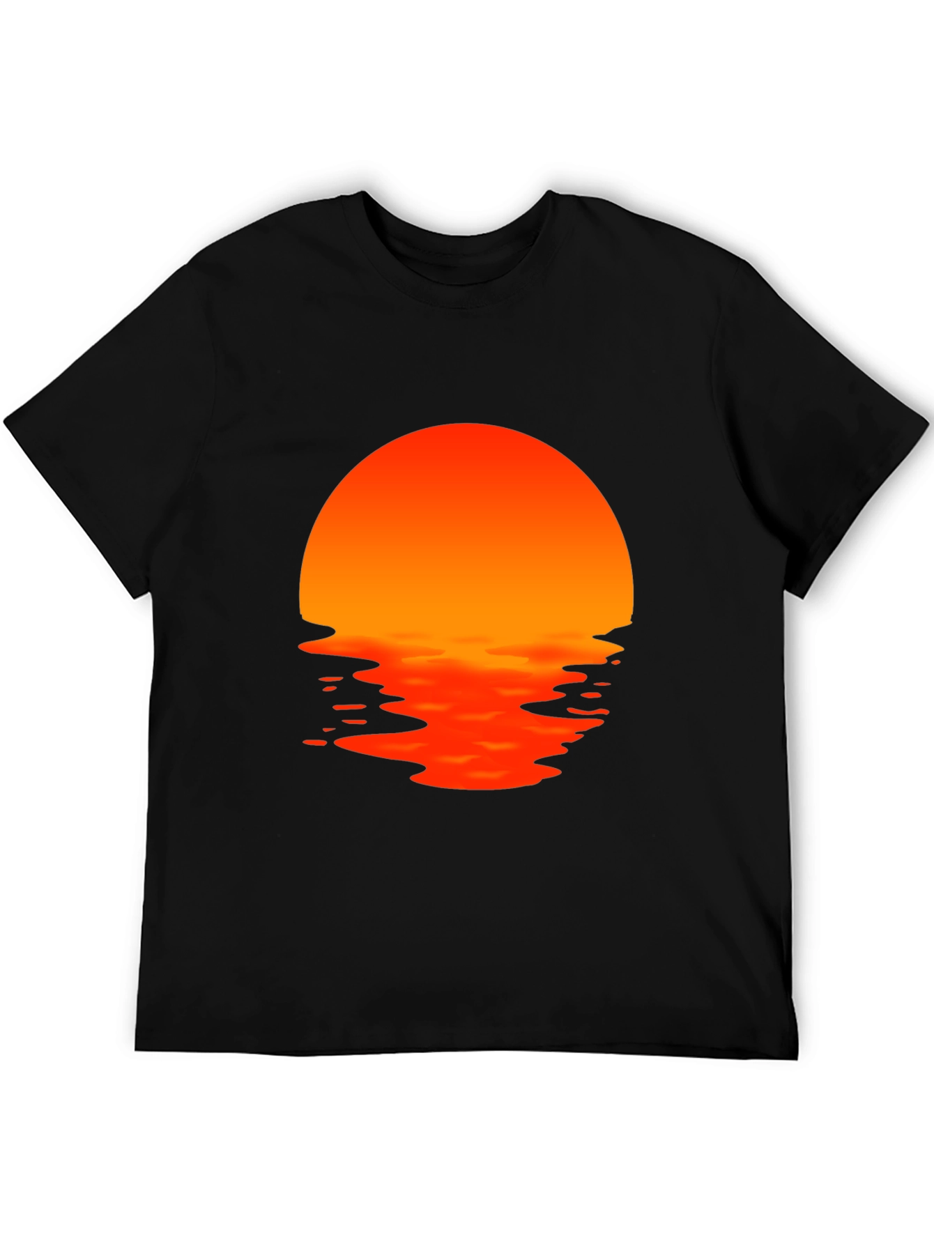 Sunset Waves Graphic Tee - Black Cotton T-Shirt