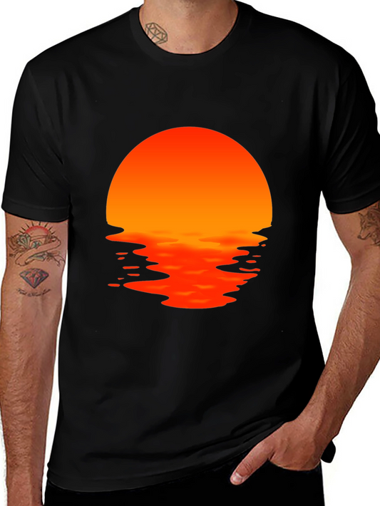Sunset Waves Graphic Tee - Black Cotton T-Shirt