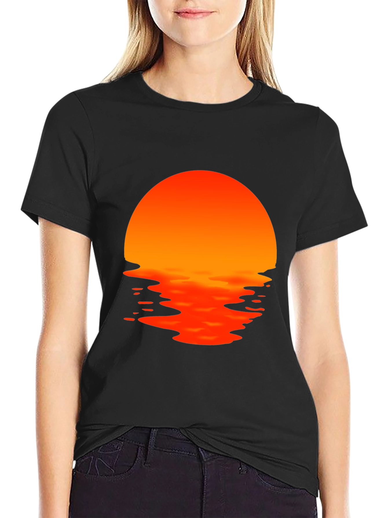 Sunset Waves Graphic Tee - Black Cotton T-Shirt