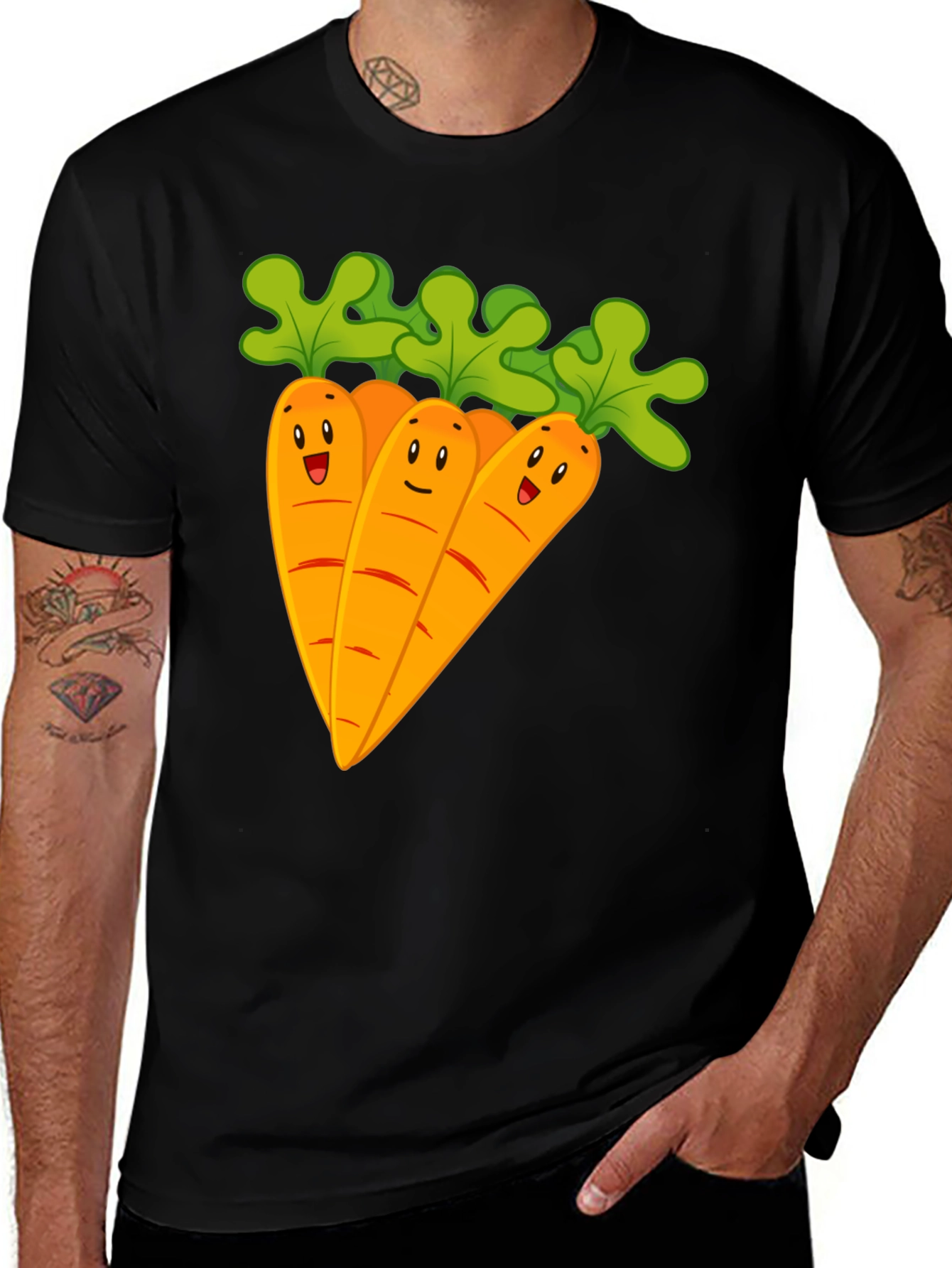 Cartoon Carrots Black T-Shirt