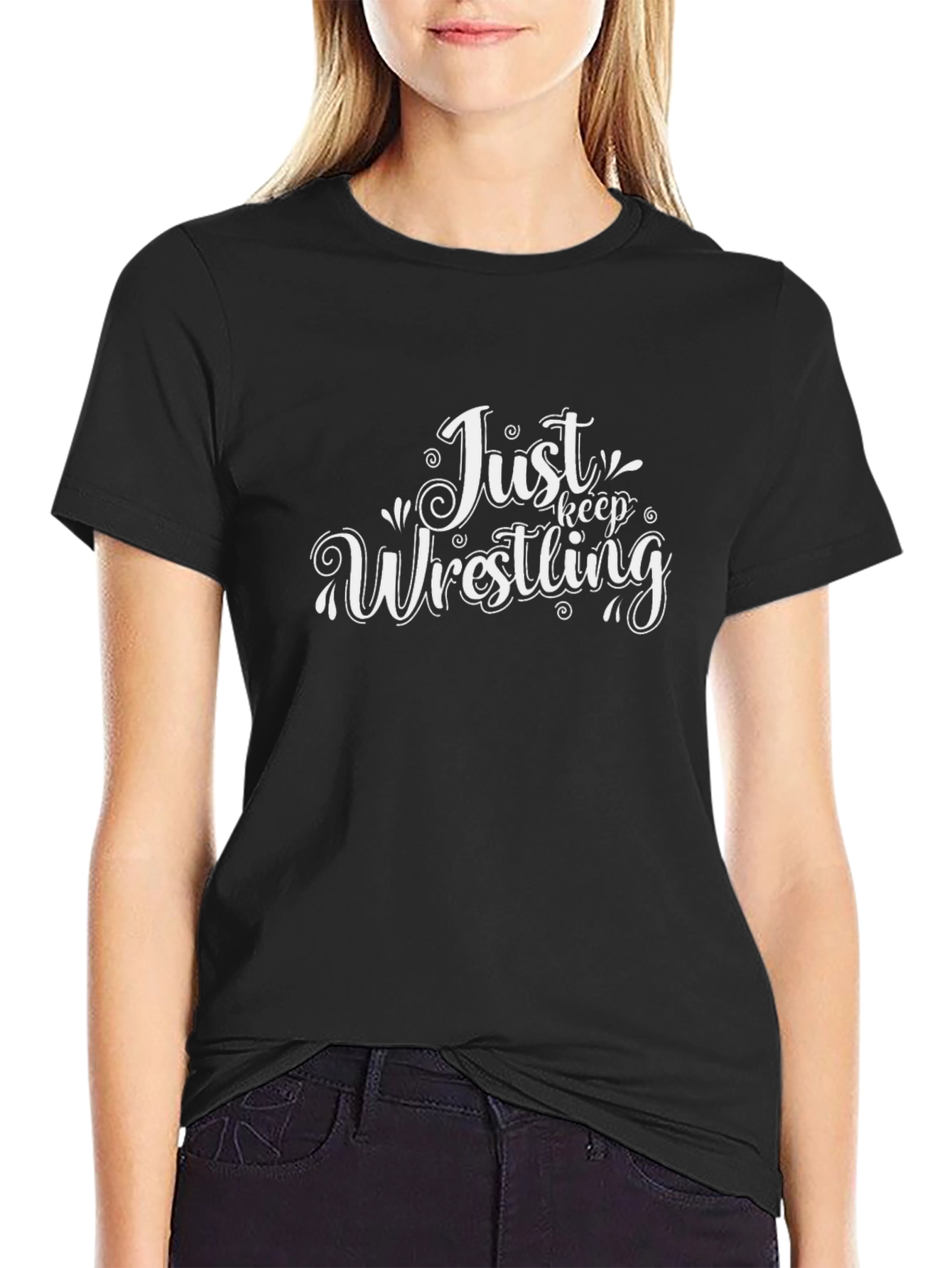 Just Keep Wrestling Graphic Tee - Black