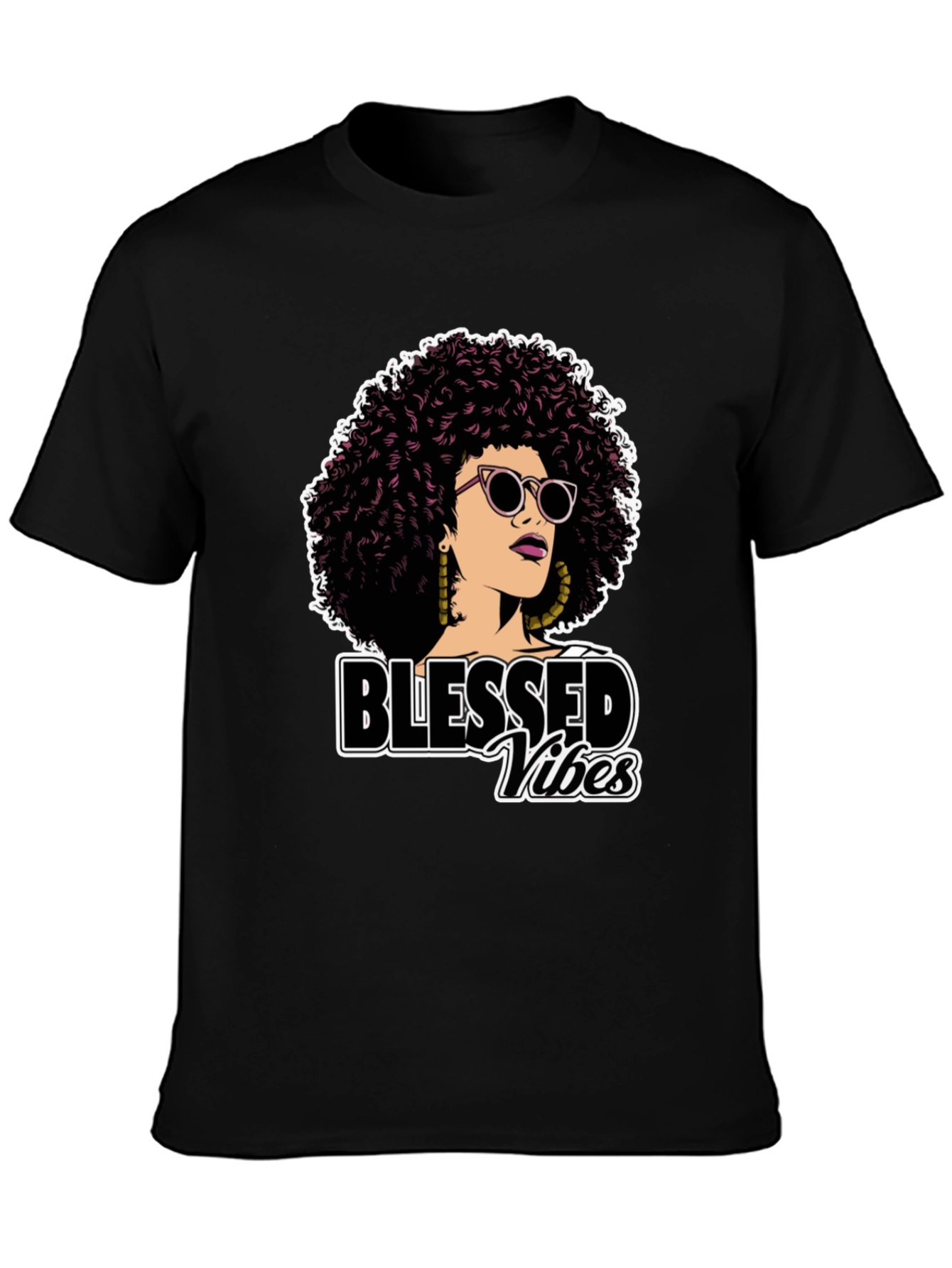 Blessed Vibes Graphic Tee - Stylish Afro Woman Design