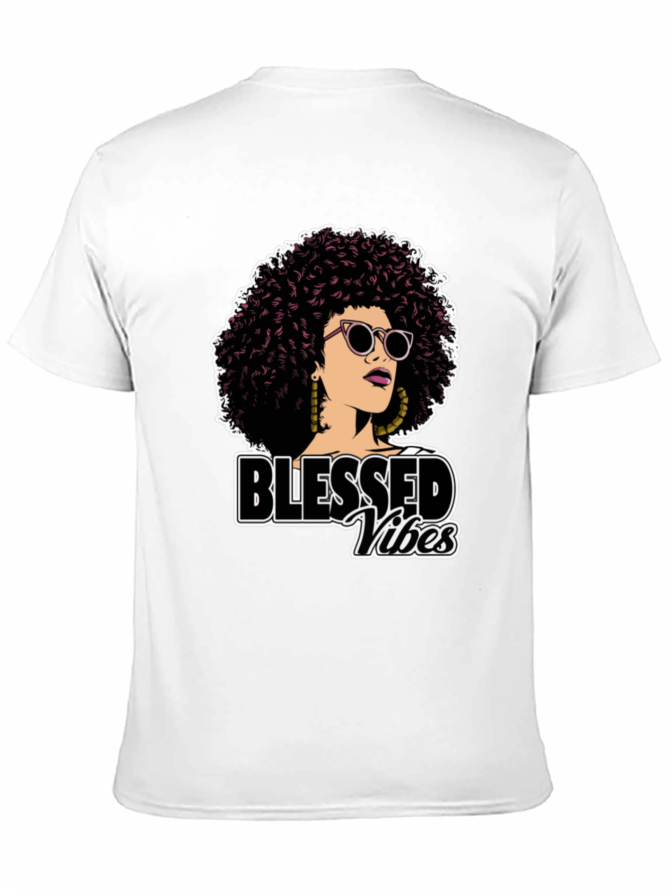 Blessed Vibes Graphic Tee - Stylish Afro Woman Design