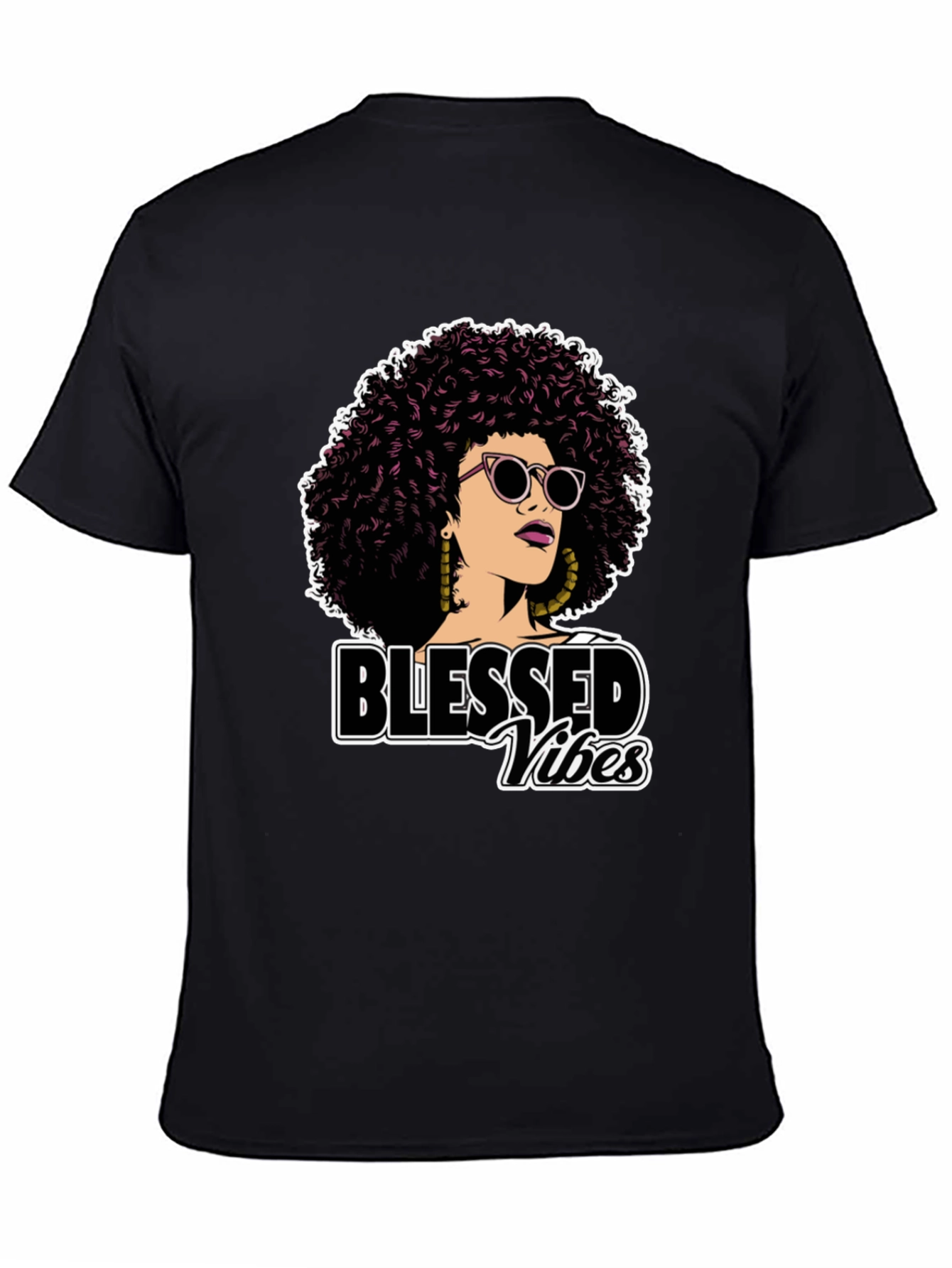 Blessed Vibes Graphic Tee - Stylish Afro Woman Design