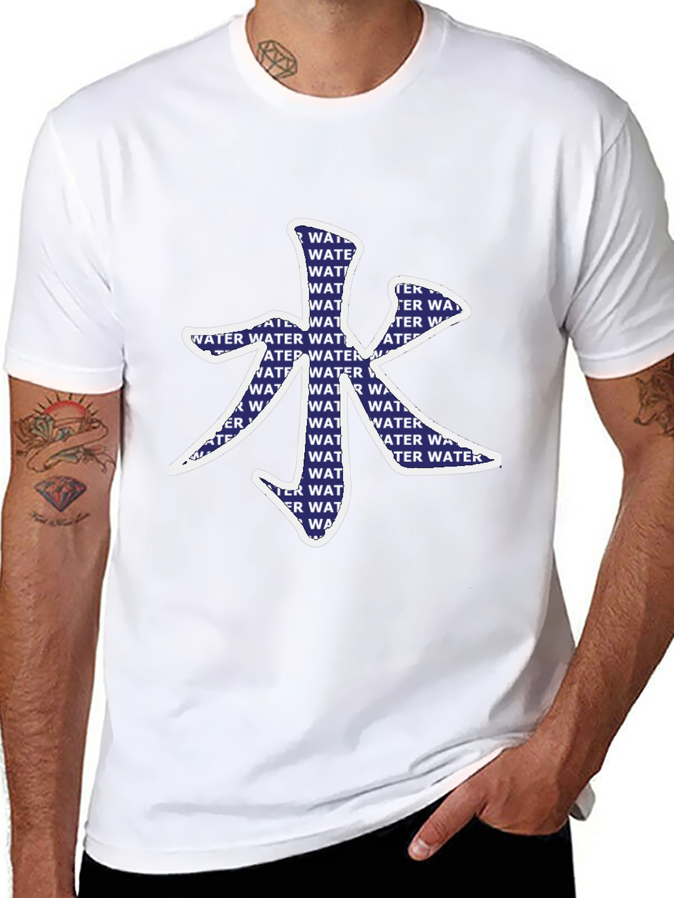 Water Element Graphic Print Tee - Stylish Black T-Shirt