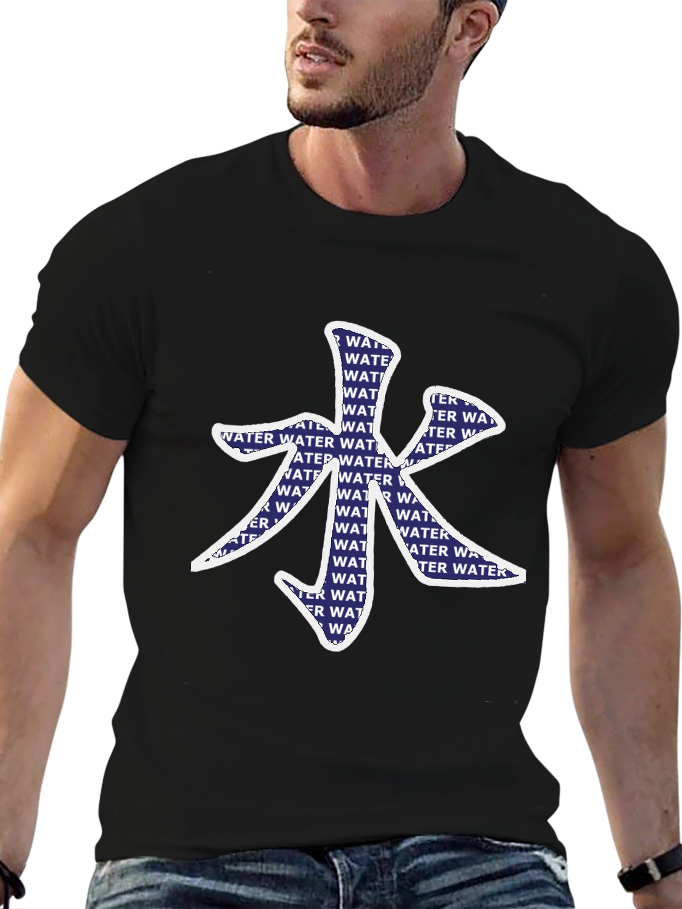 Water Element Graphic Print Tee - Stylish Black T-Shirt