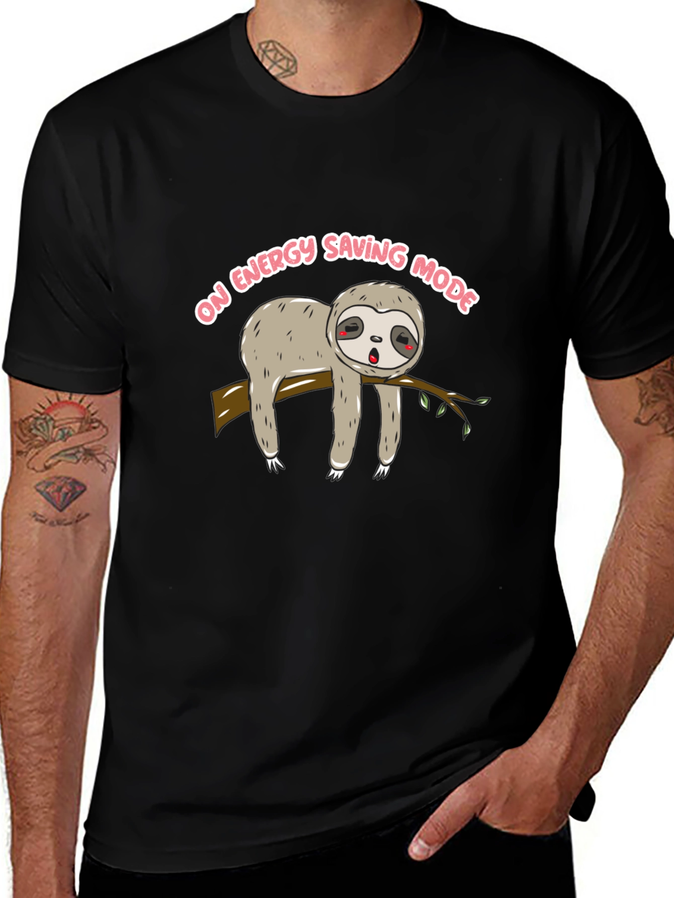 Sloth on Energy Saving Mode Black T-Shirt