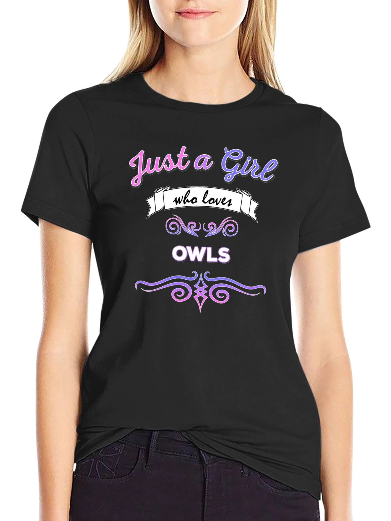 Just a Girl Who Loves Owls T-Shirt - Black