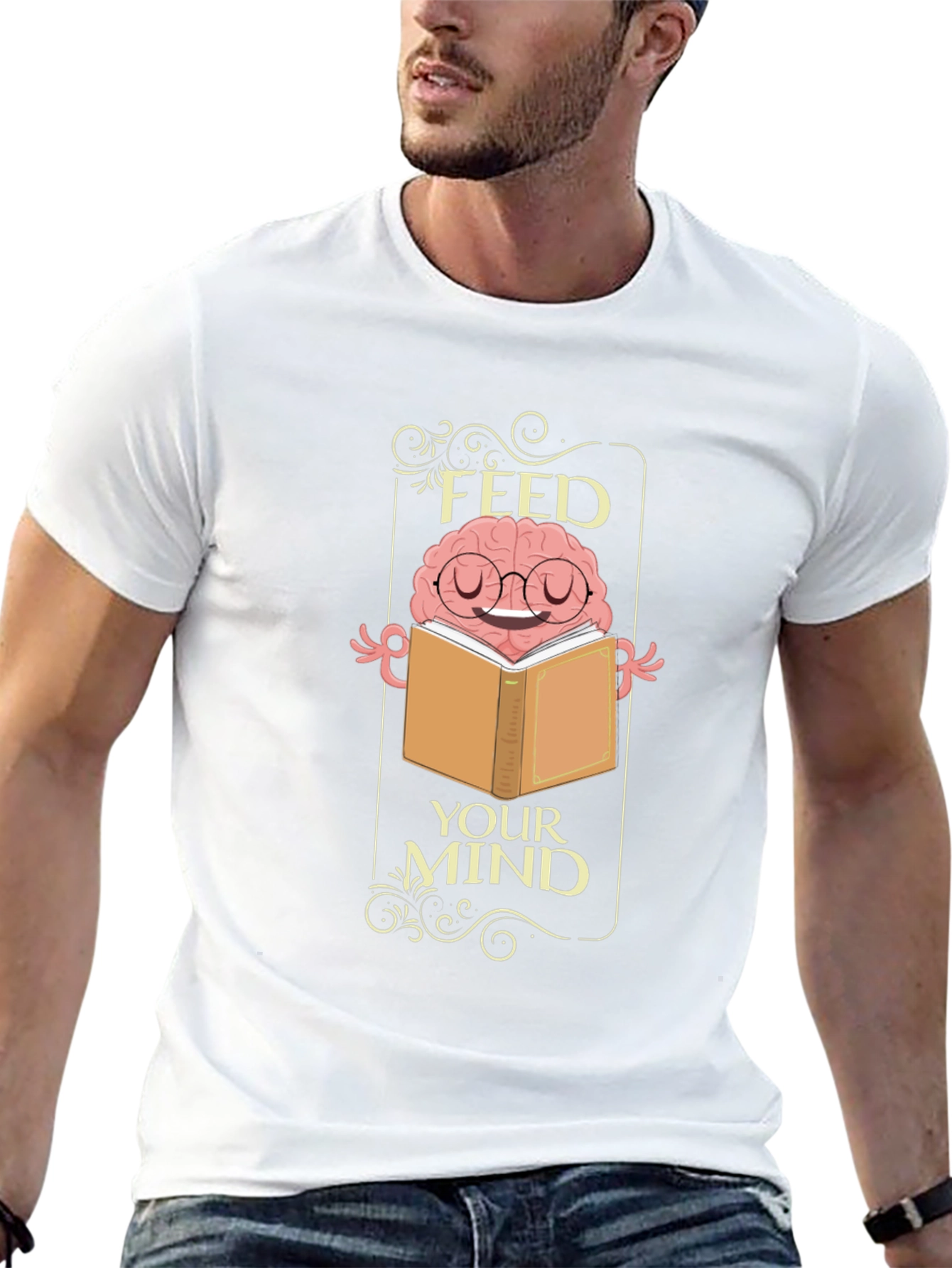 Feed Your Mind T-Shirt - Brain Reading Book Tee