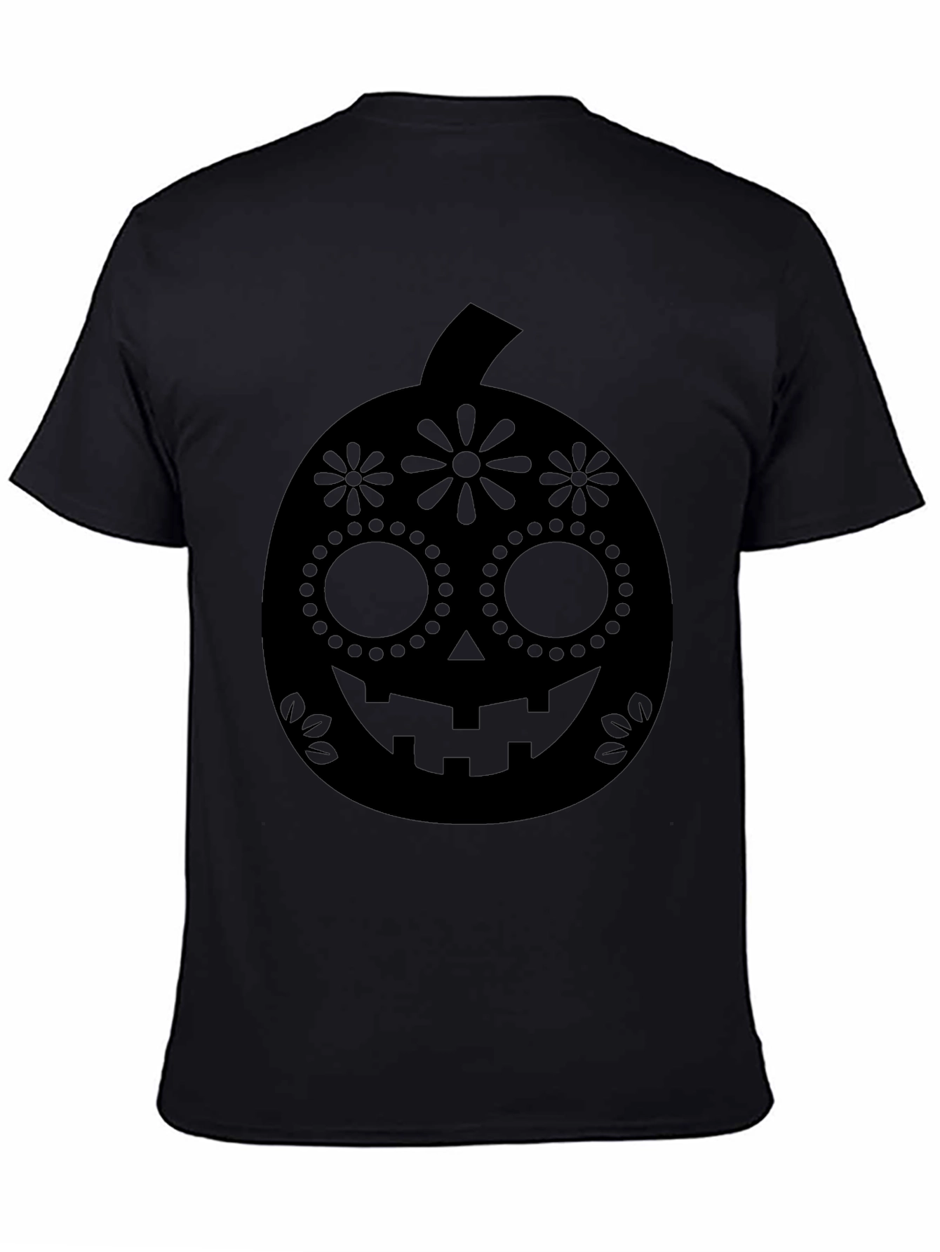 Halloween Pumpkin Sugar Skull Graphic Tee - Black