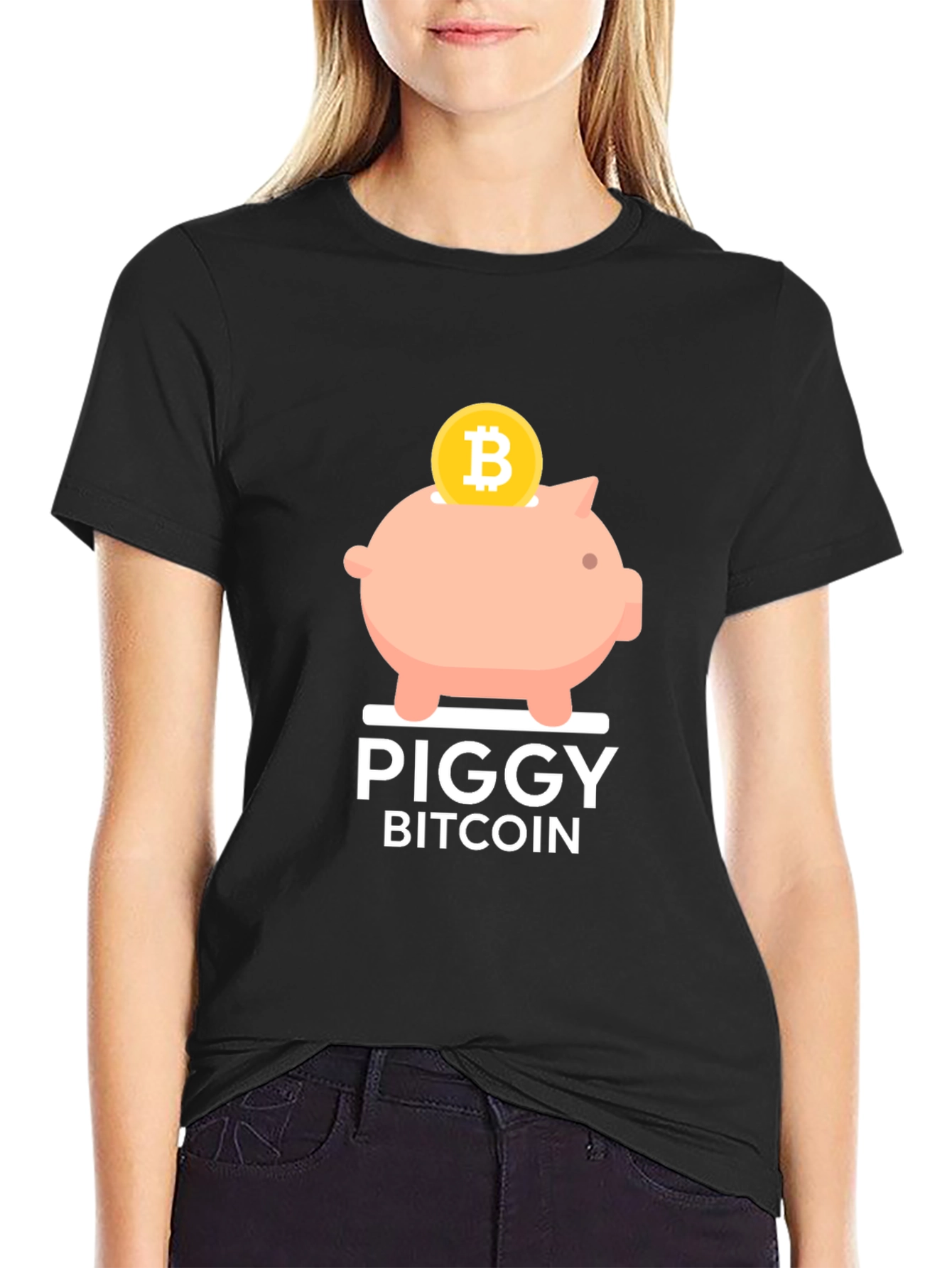 Piggy Bitcoin Black T-Shirt - Crypto Currency Tee